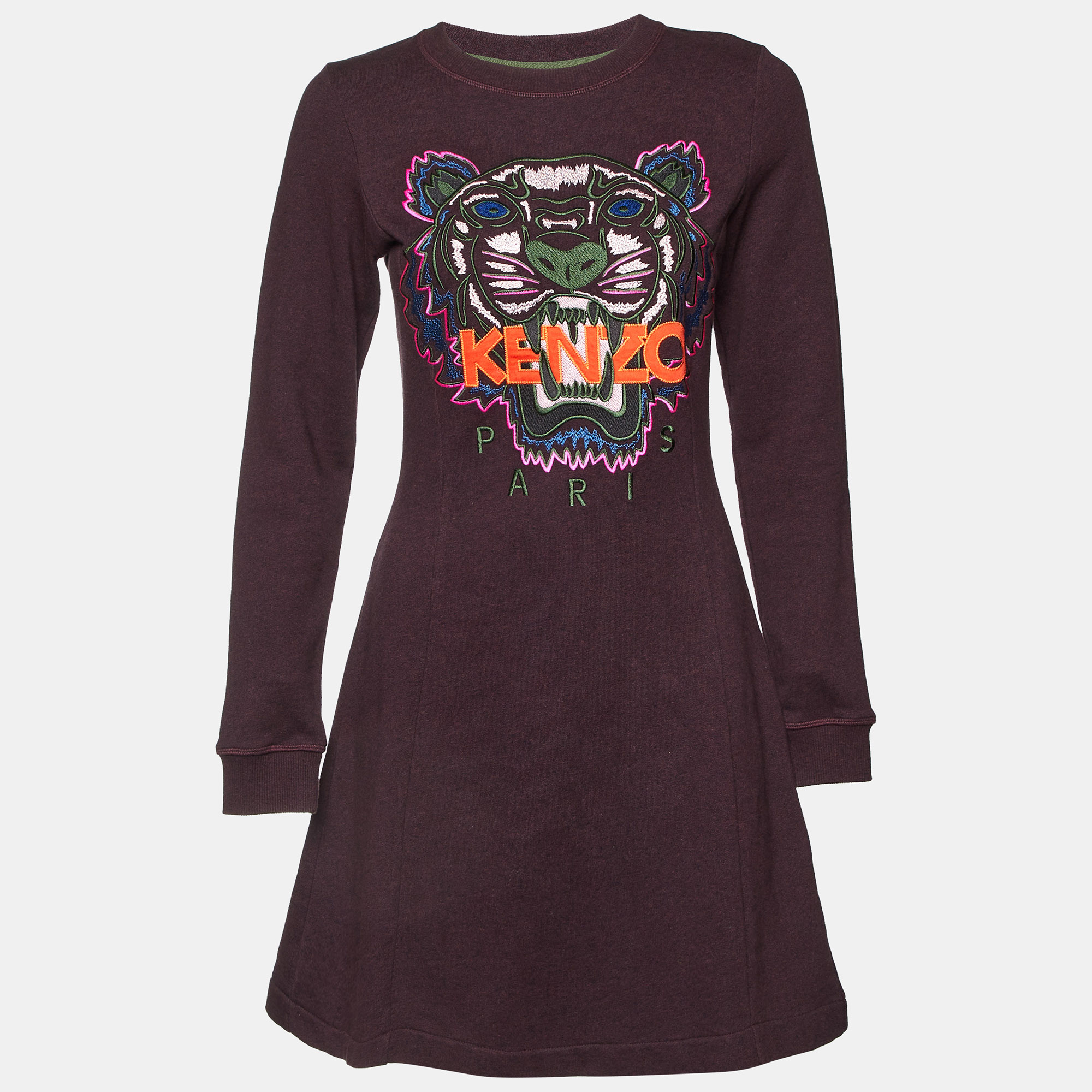 

Kenzo Purple Tiger Embroidered Cotton Mini Dress S