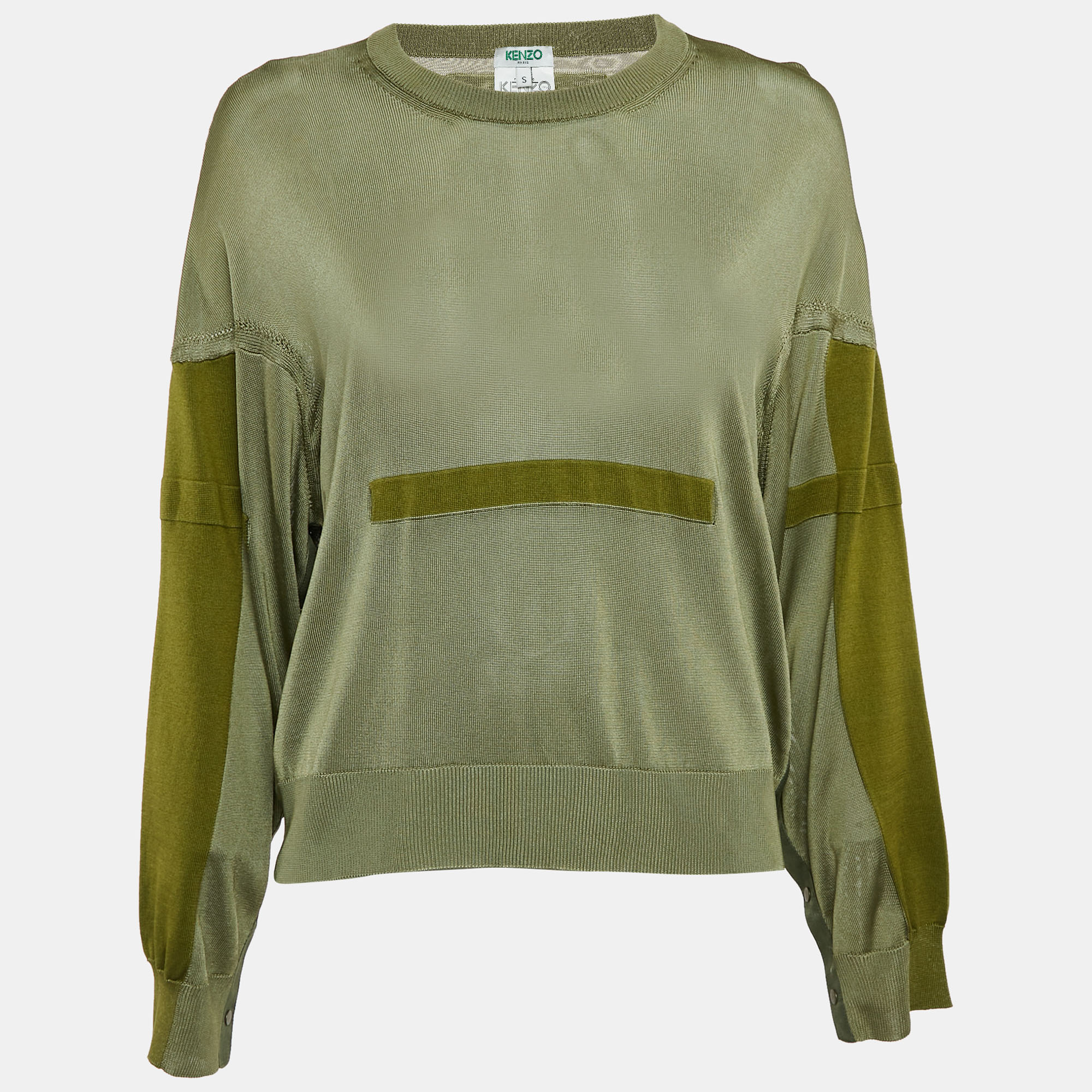 

Kenzo Green Knit Button Detail Sweatshirt S