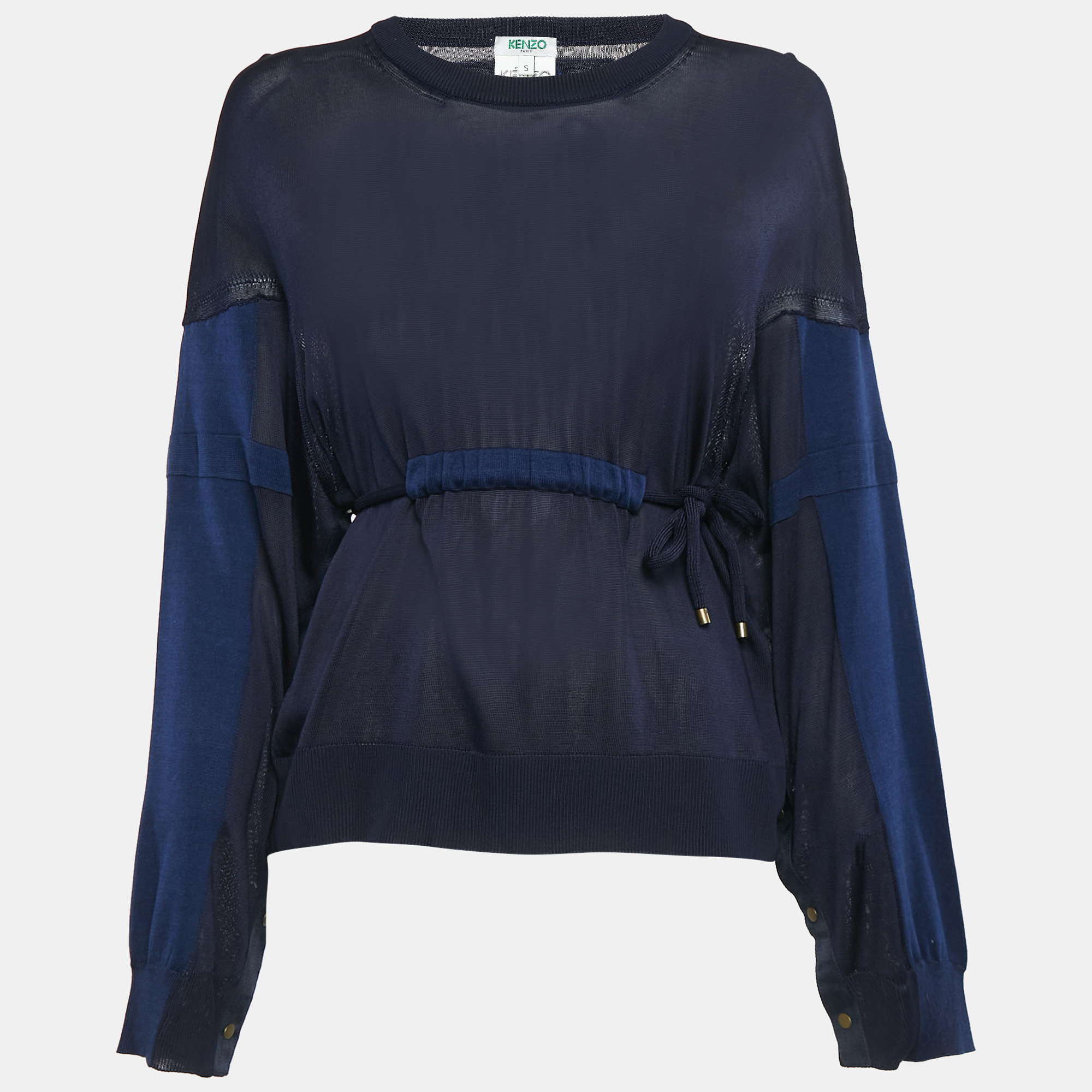 

Kenzo Blue Knit Drawstring Sheer Sweater S