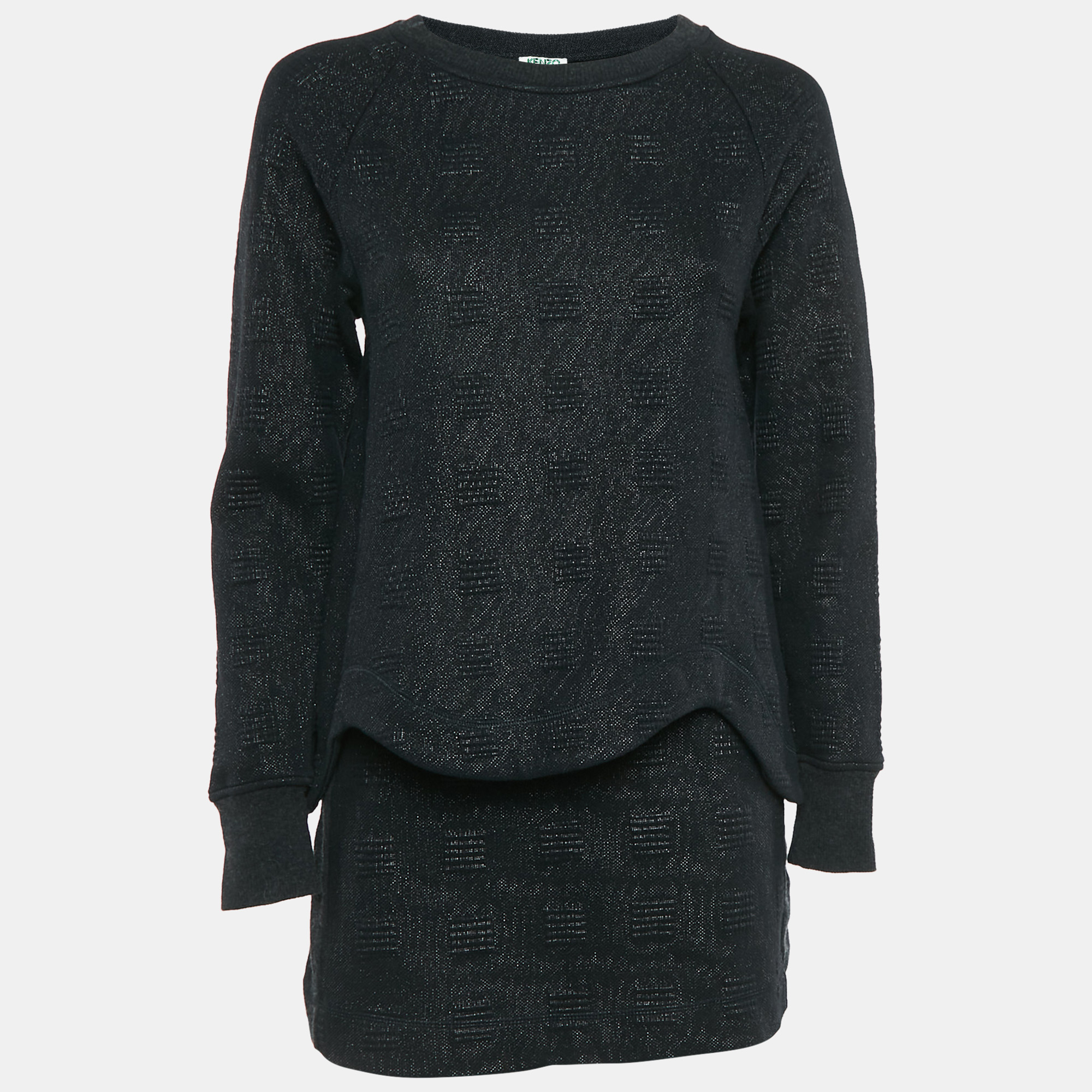 

Kenzo Black Textured Lurex Knit Skirt & Sweatshirt Set S