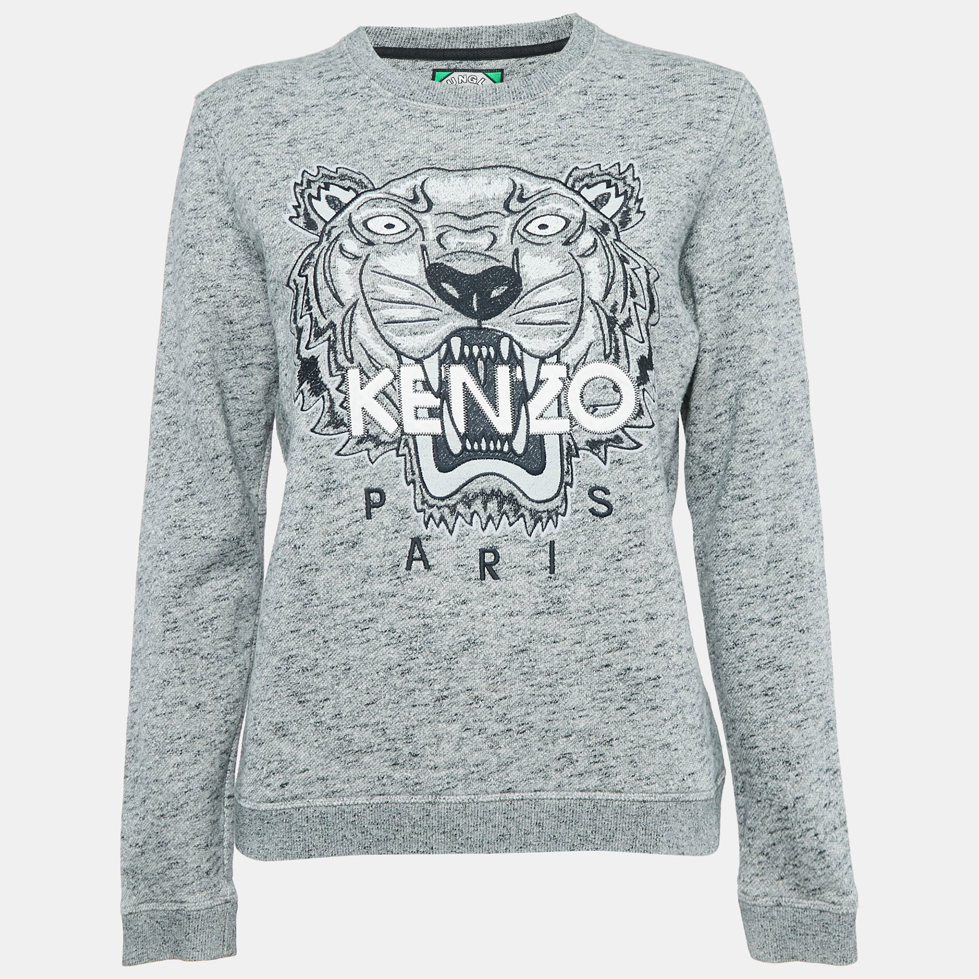 

Kenzo Grey Melange Tiger Embroidered Cotton Sweatshirt L