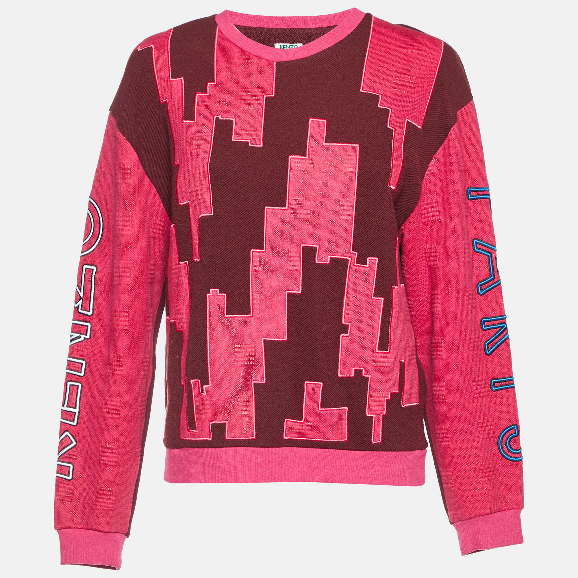 

Kenzo Burgundy/Pink Block Pattern Wool Sweatshirt L