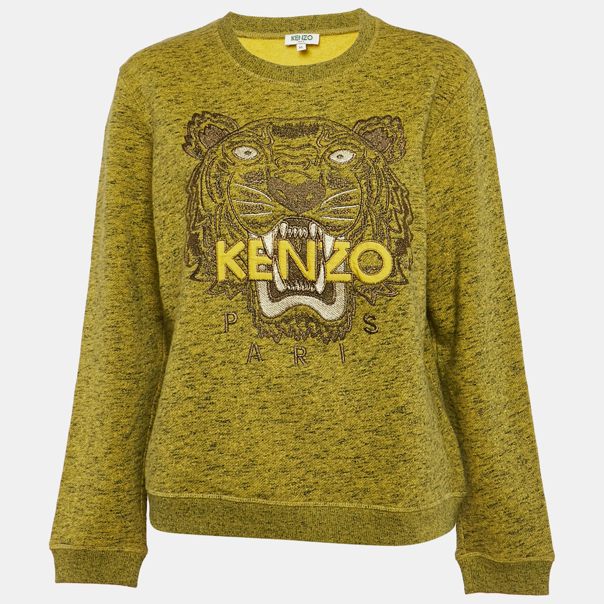 

Kenzo Green Tiger Logo Embroidered Marl Knit Sweatshirt XL