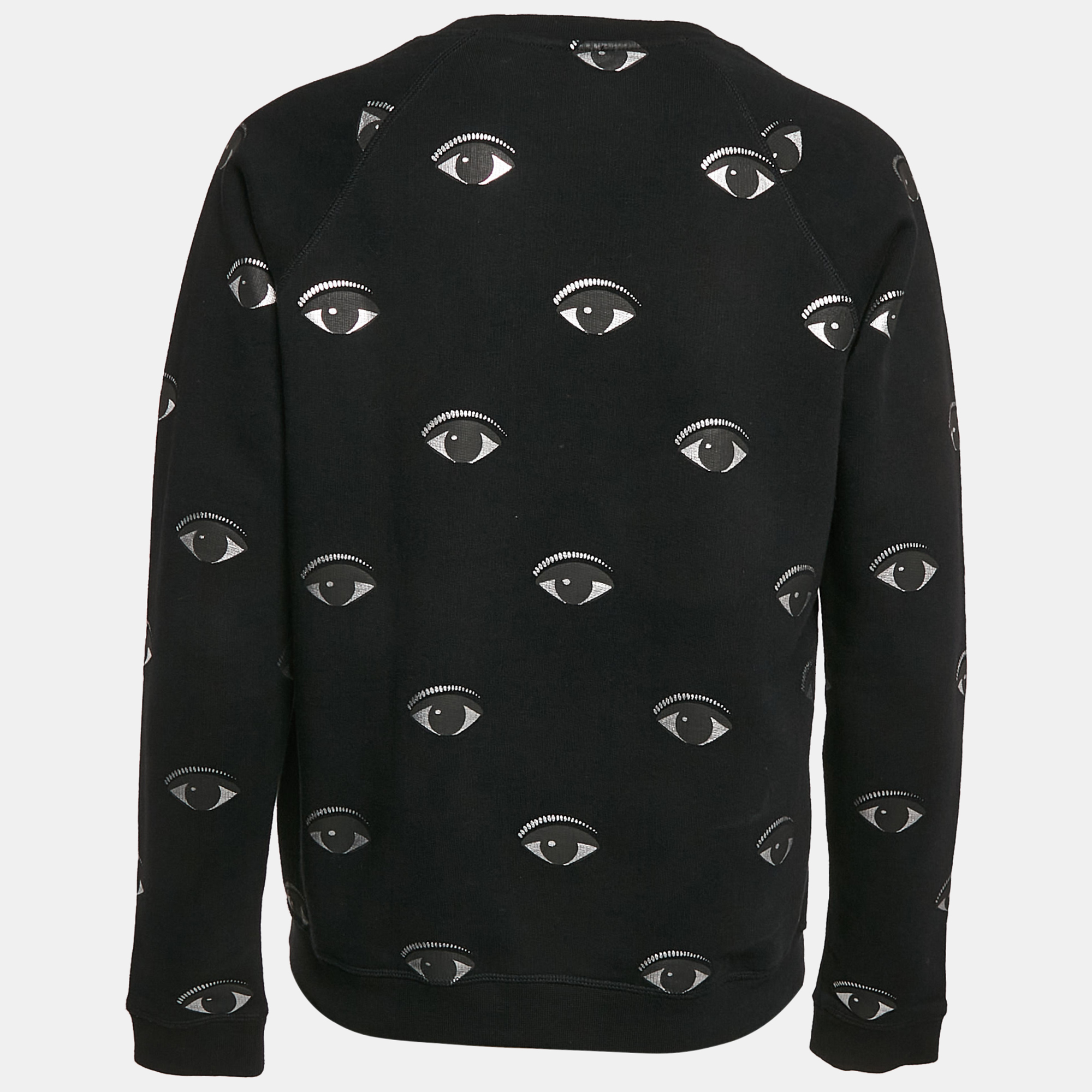Kenzo Black Eye Logo Printed Cotton Knit Sweatshirt S 