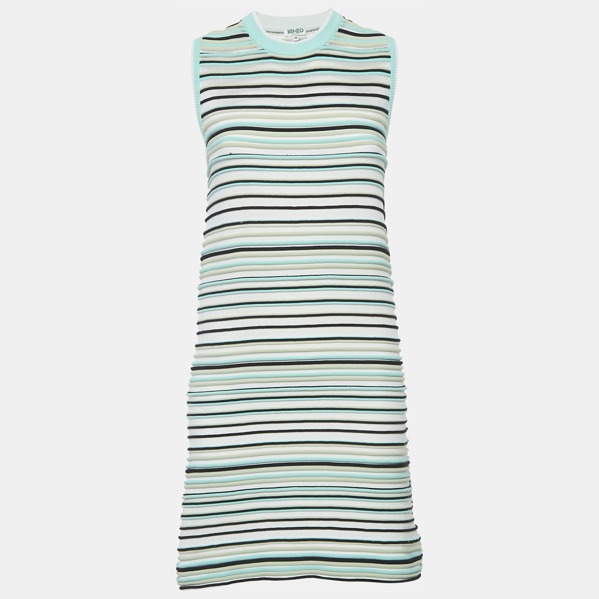 

Kenzo Green Stripe Textured Knit Mini Dress M