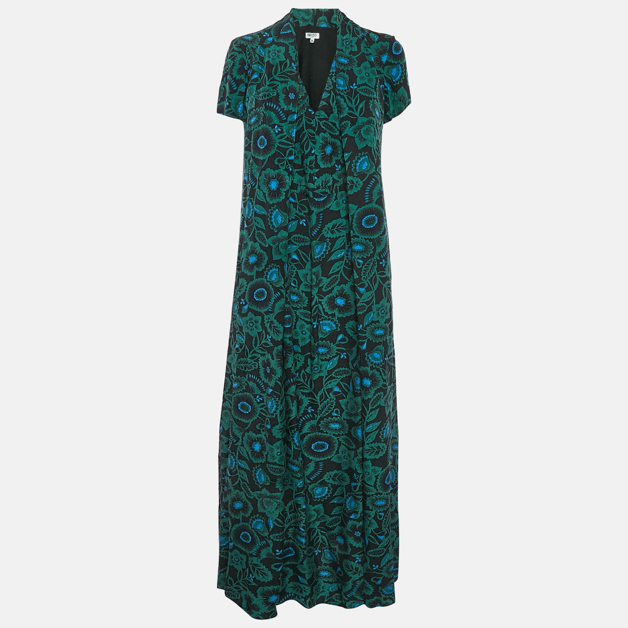 

Kenzo Green Floral Print Silk Maxi Dress S