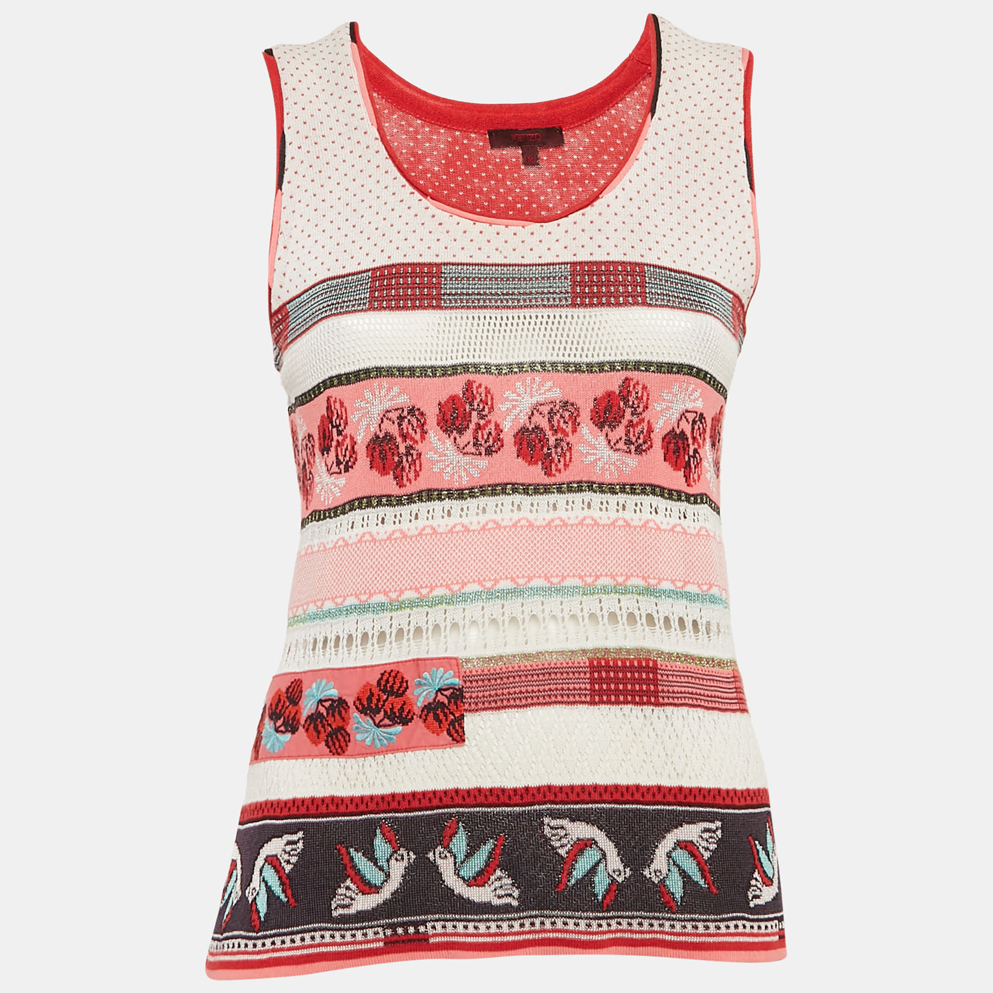 

Kenzo Red Intarsia Knit Tank Top M