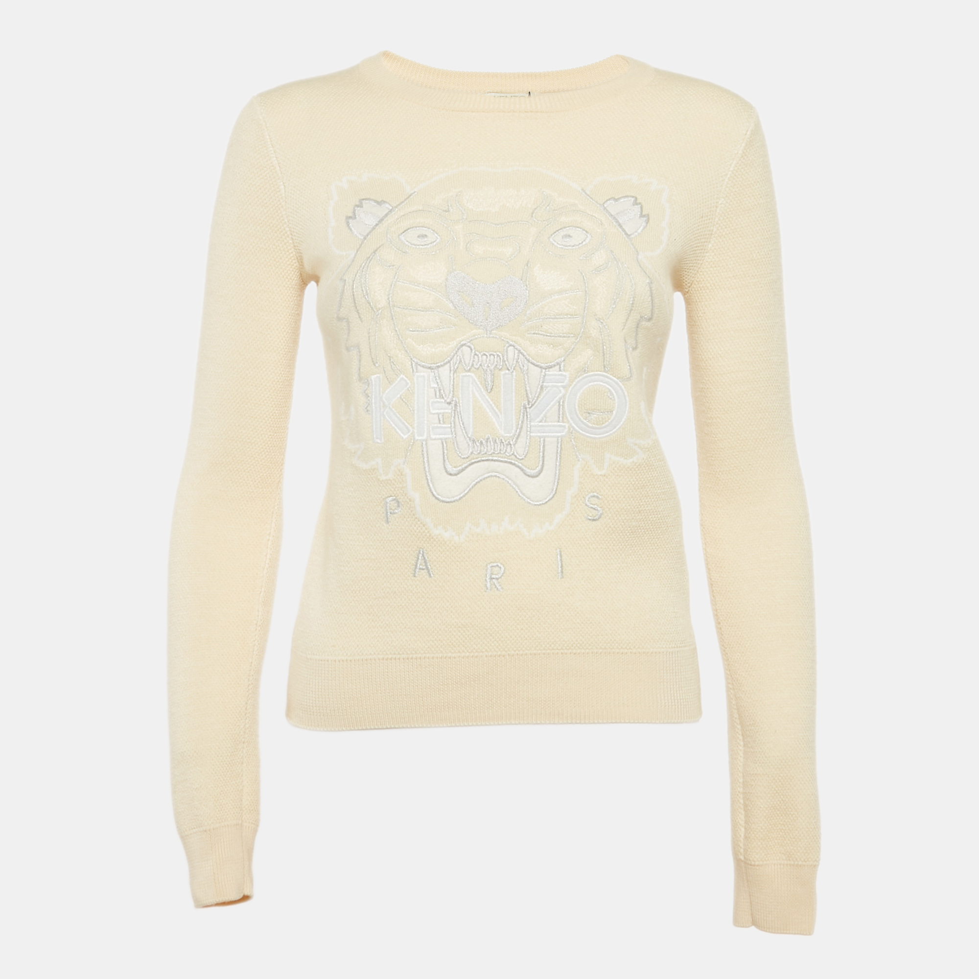 

Kenzo Cream Tiger Logo Embroidered Wool Blend Sweatshirt XS