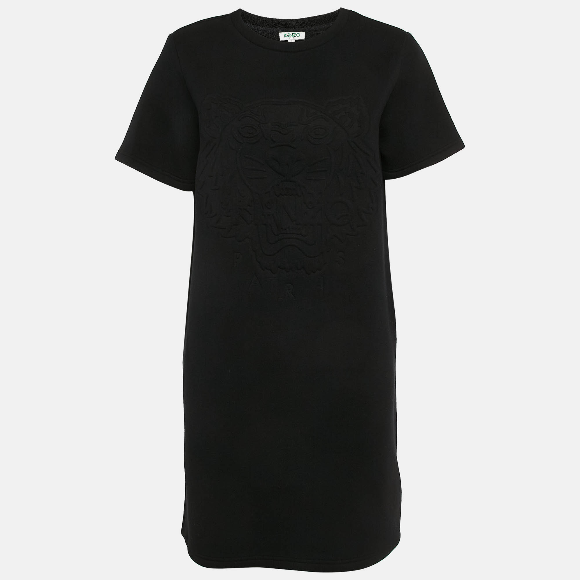 

Kenzo Black Tiger Embossed Jersey Crewneck T-Shirt Dress S