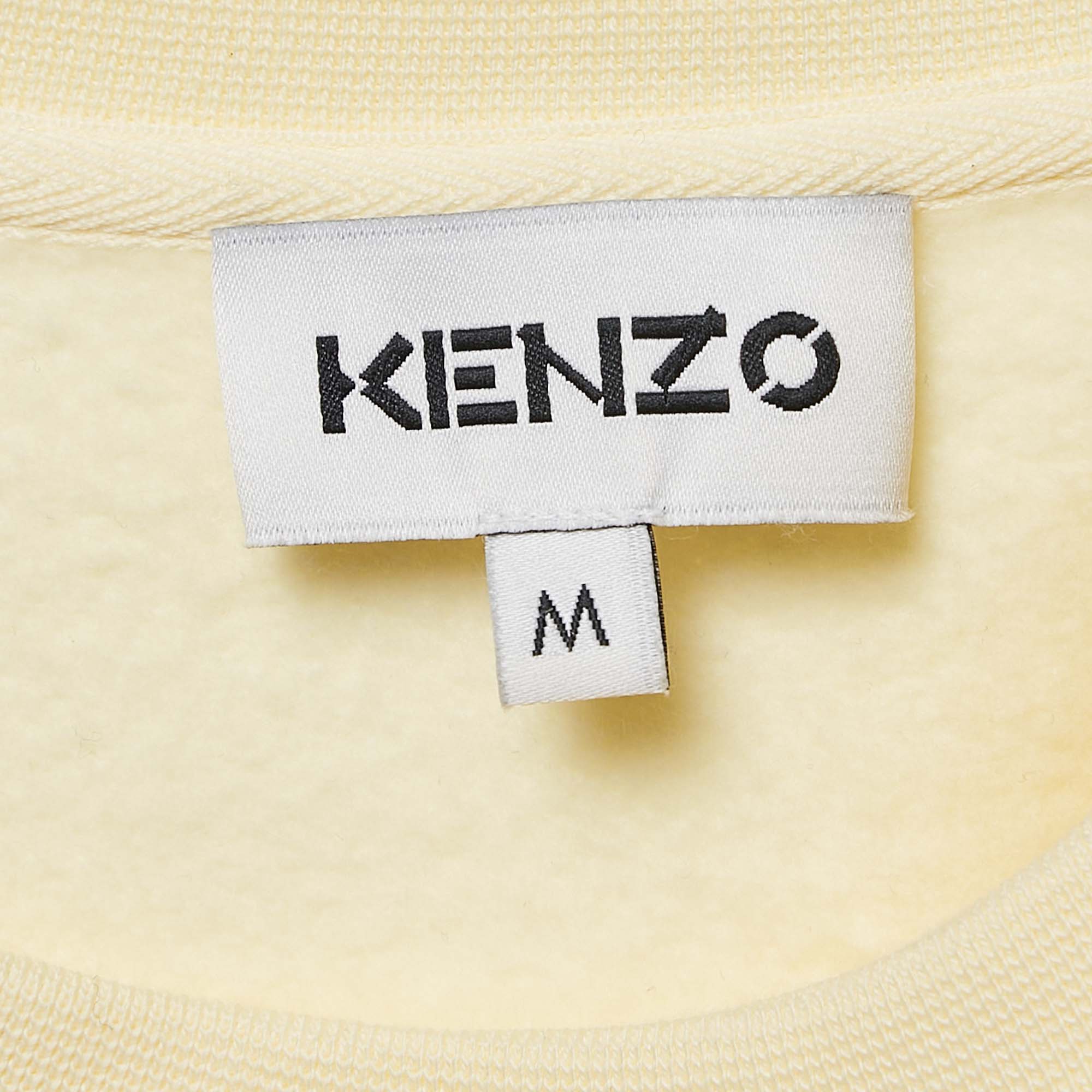 Kenzo Yellow Logo Embroidery Cotton Crewneck Sweatshirt M 