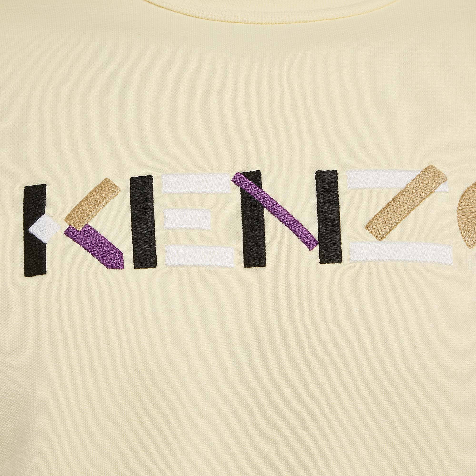 Kenzo Yellow Logo Embroidery Cotton Crewneck Sweatshirt M 