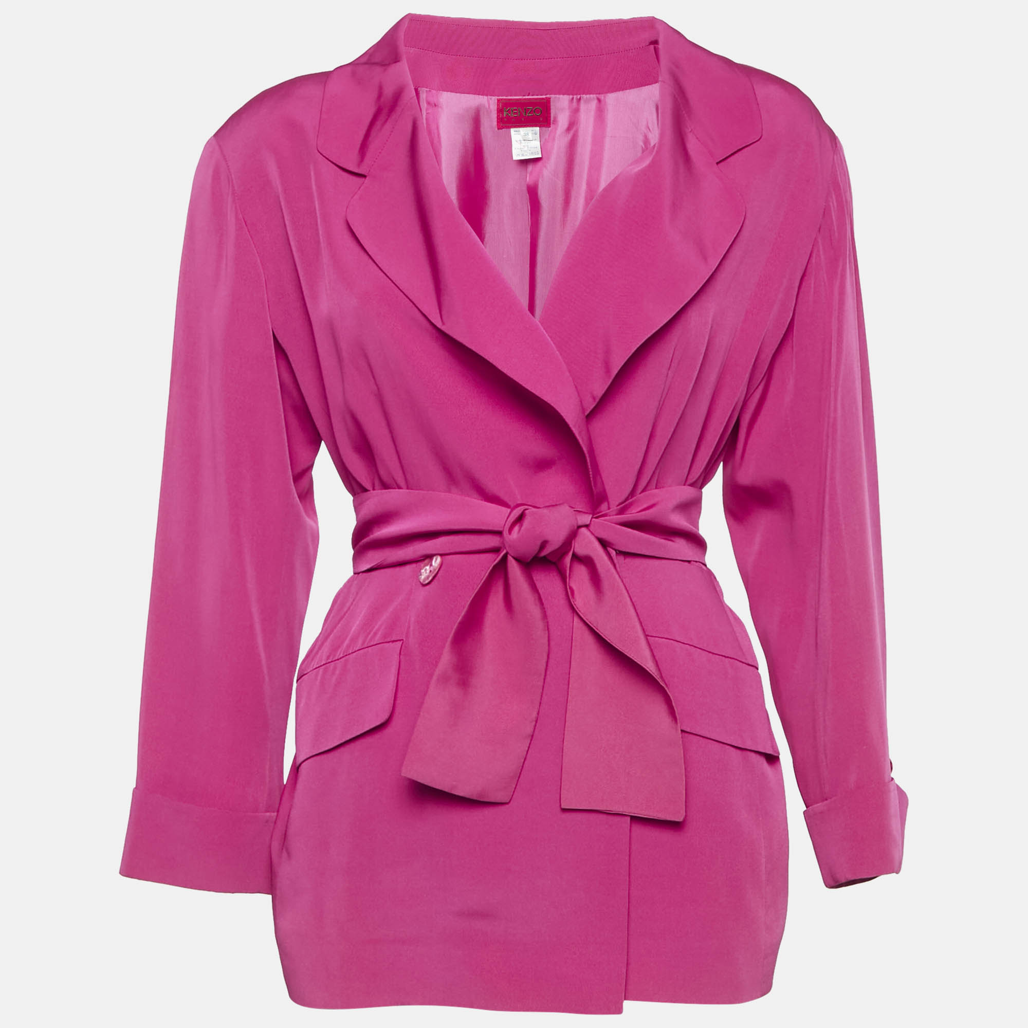 

Kenzo Pink Crepe Tie-Up Waist Double Breasted Blazer M