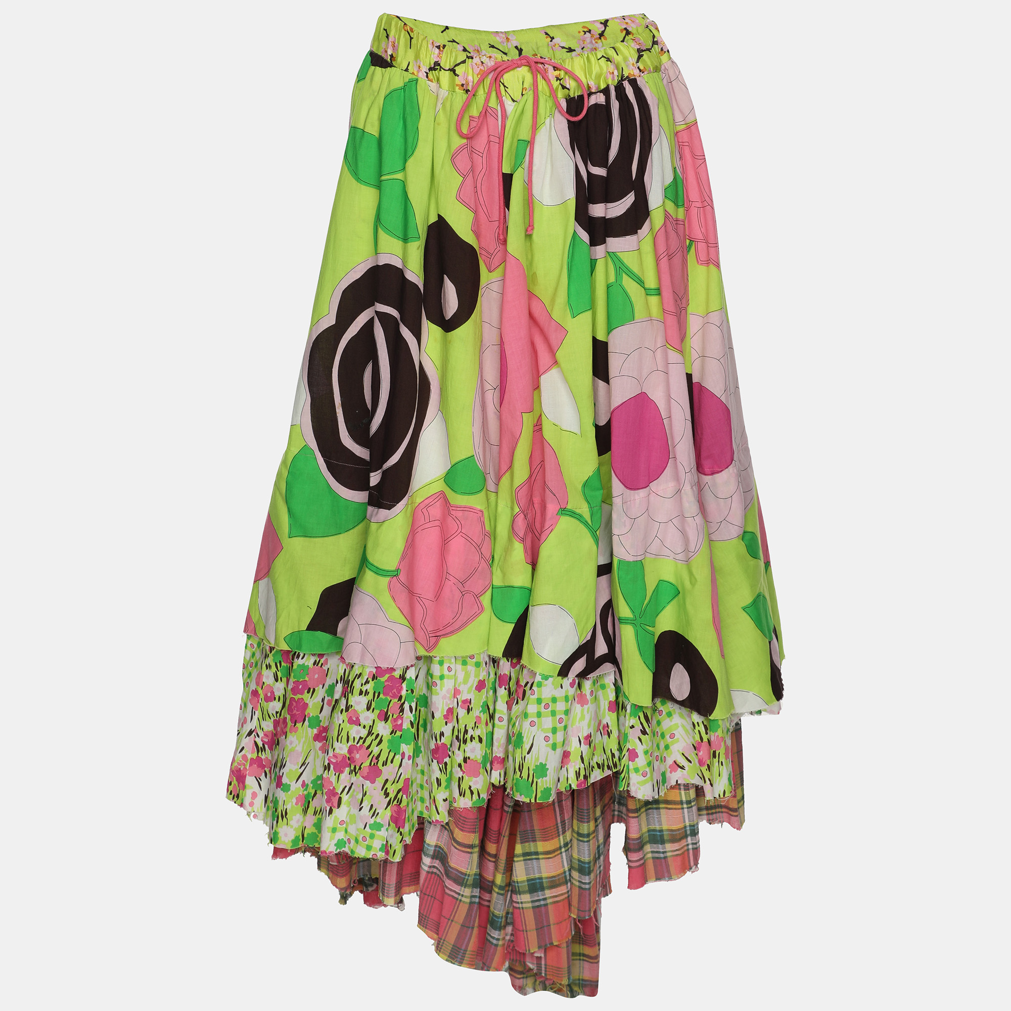 

Kenzo Multicolor Cotton Multi Tier Maxi Skirt S