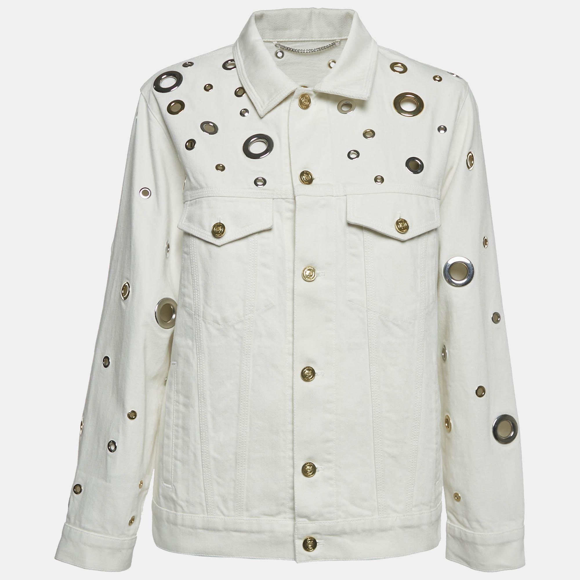 

Kenzo White Grommet Cut-Out Denim Jacket L