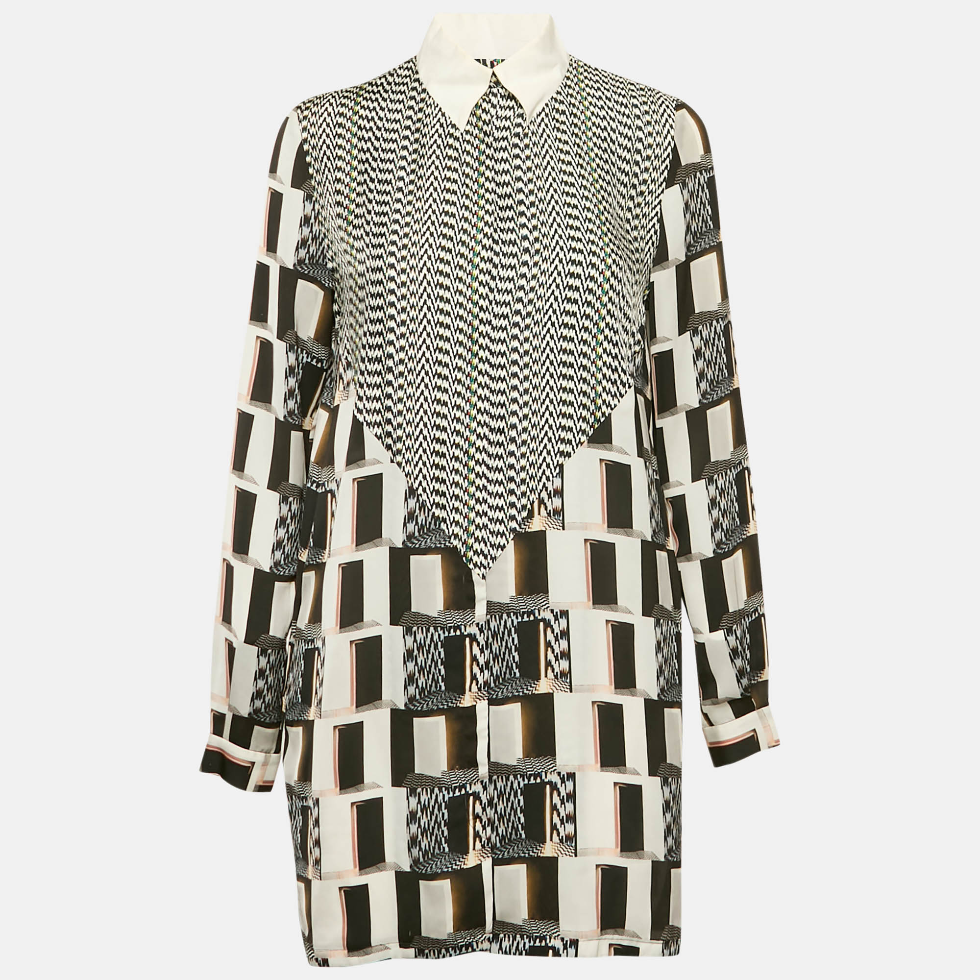 

Kenzo Black/White Printed Silk Shirt Dress M