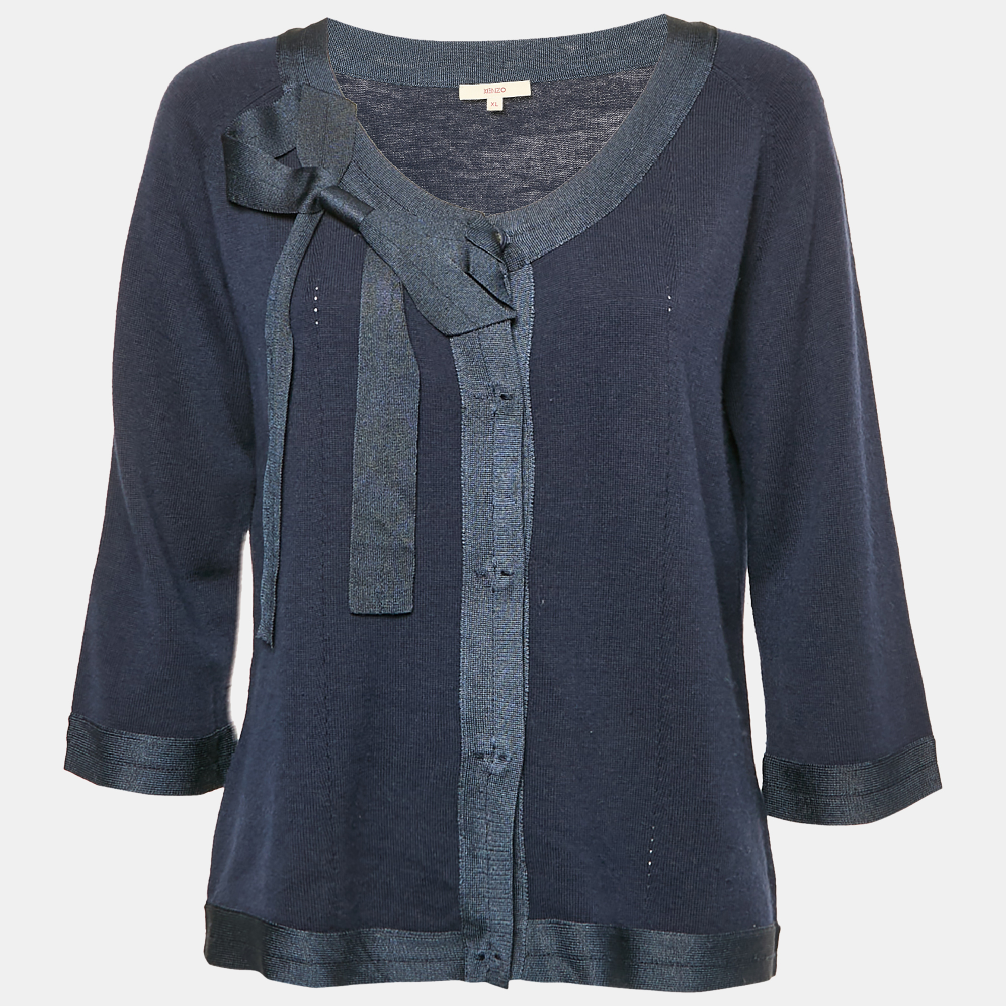 

Kenzo Blue Wool Blend Buttoned Short Sleeve Top XL