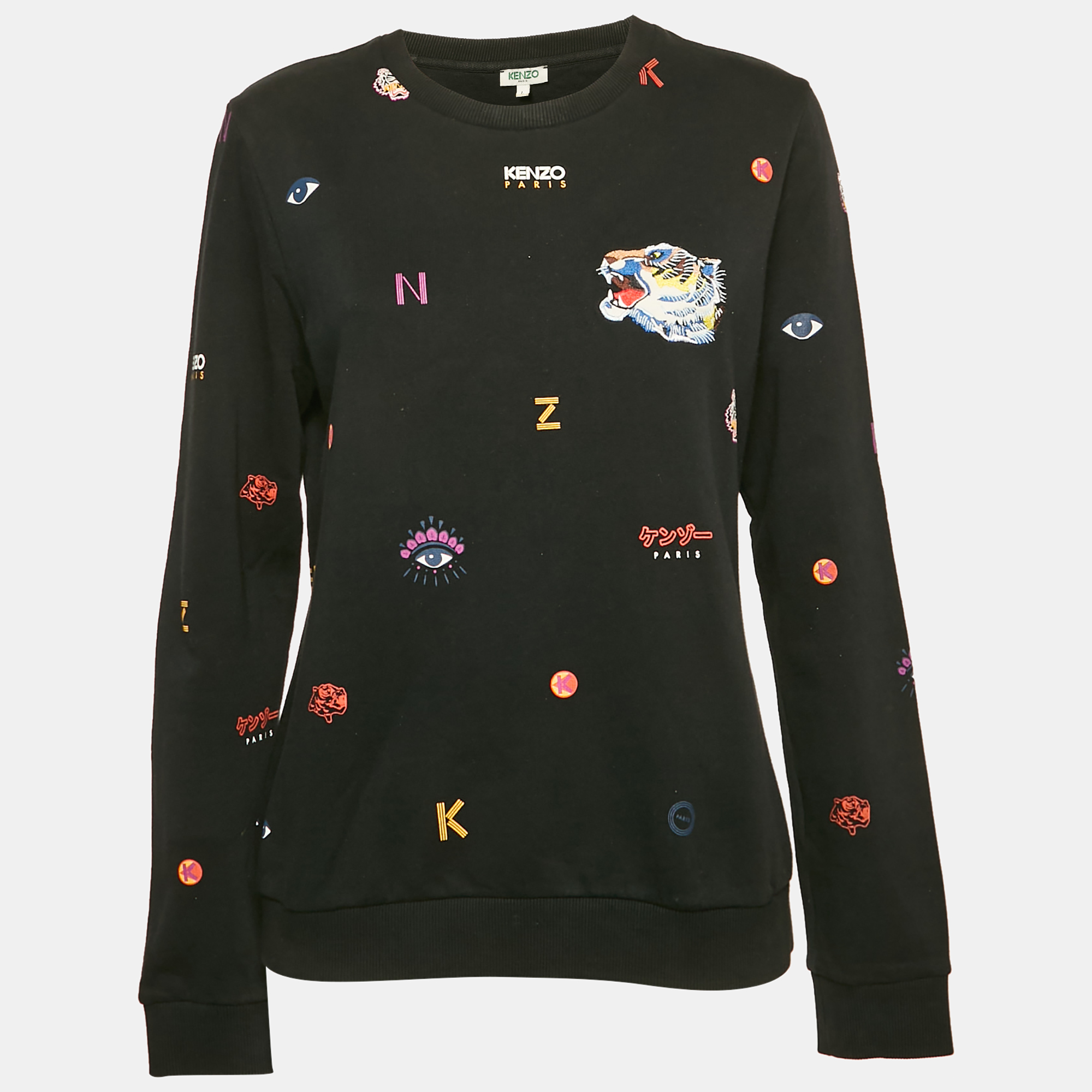 

Kenzo Black Over All Print Cotton Crewneck Sweatshirt L
