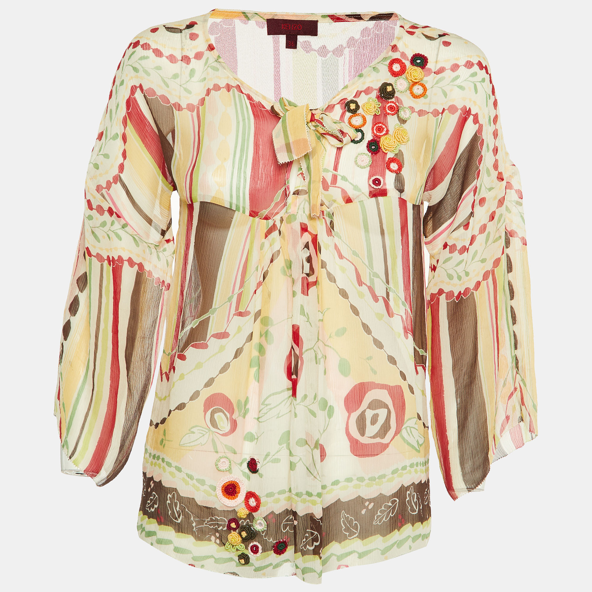 

Kenzo Multicolor Floral Print Silk Chiffon Top S