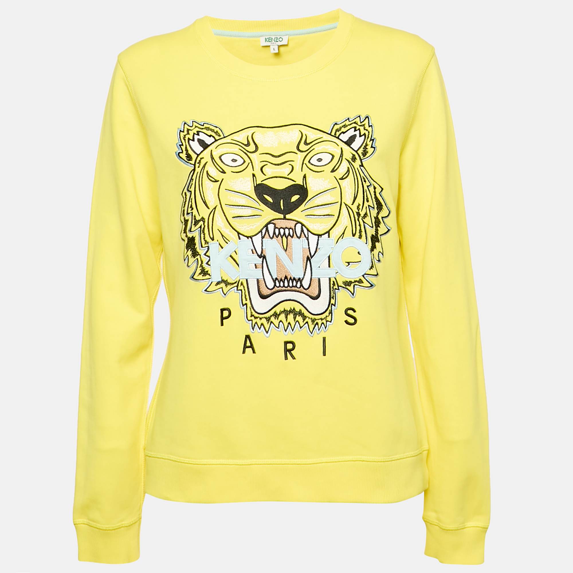 

Kenzo Yellow Tiger Embroidered Cotton Crew Neck Sweatshirt L