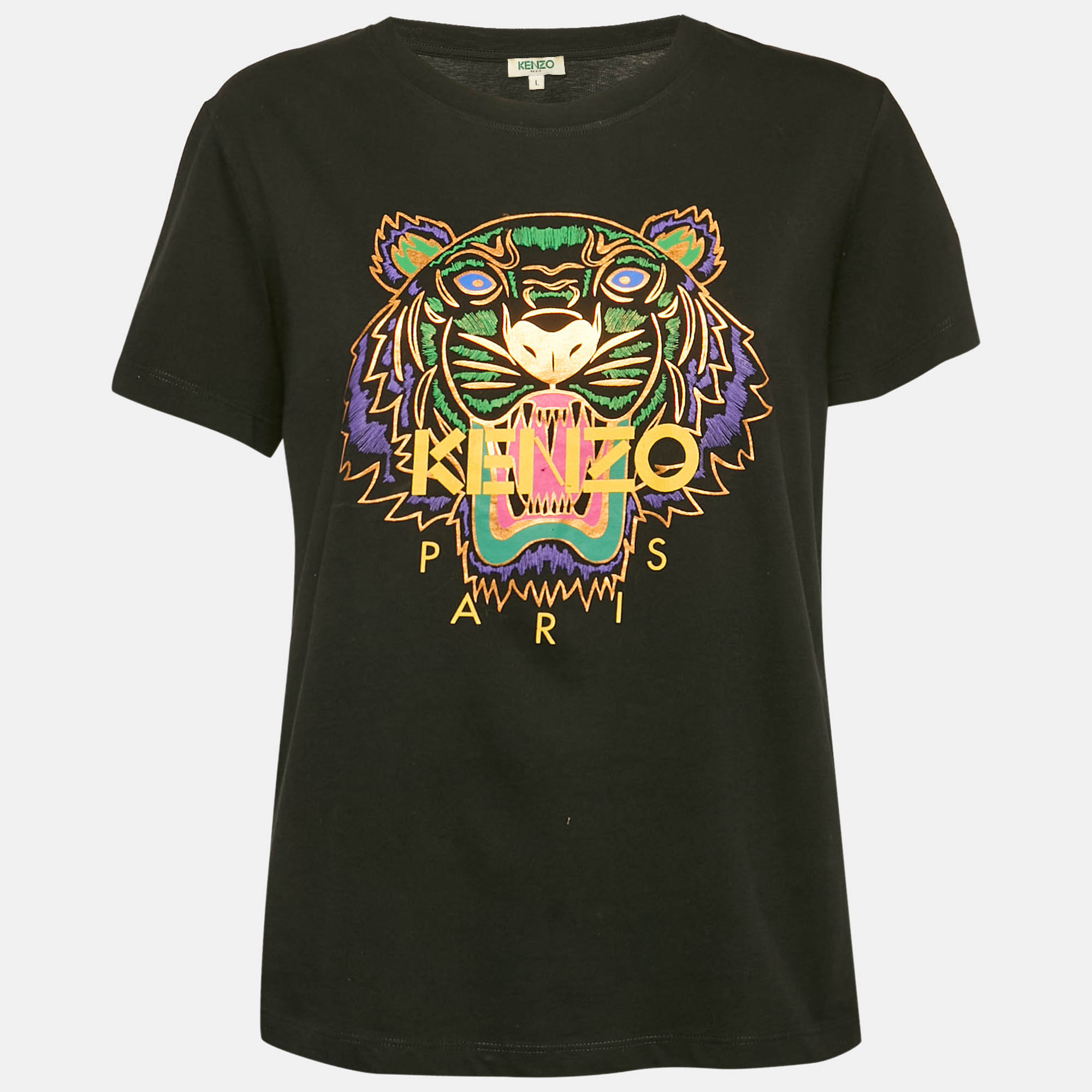 

Kenzo Black Tiger Foil Print Cotton Short Sleeve T-Shirt L