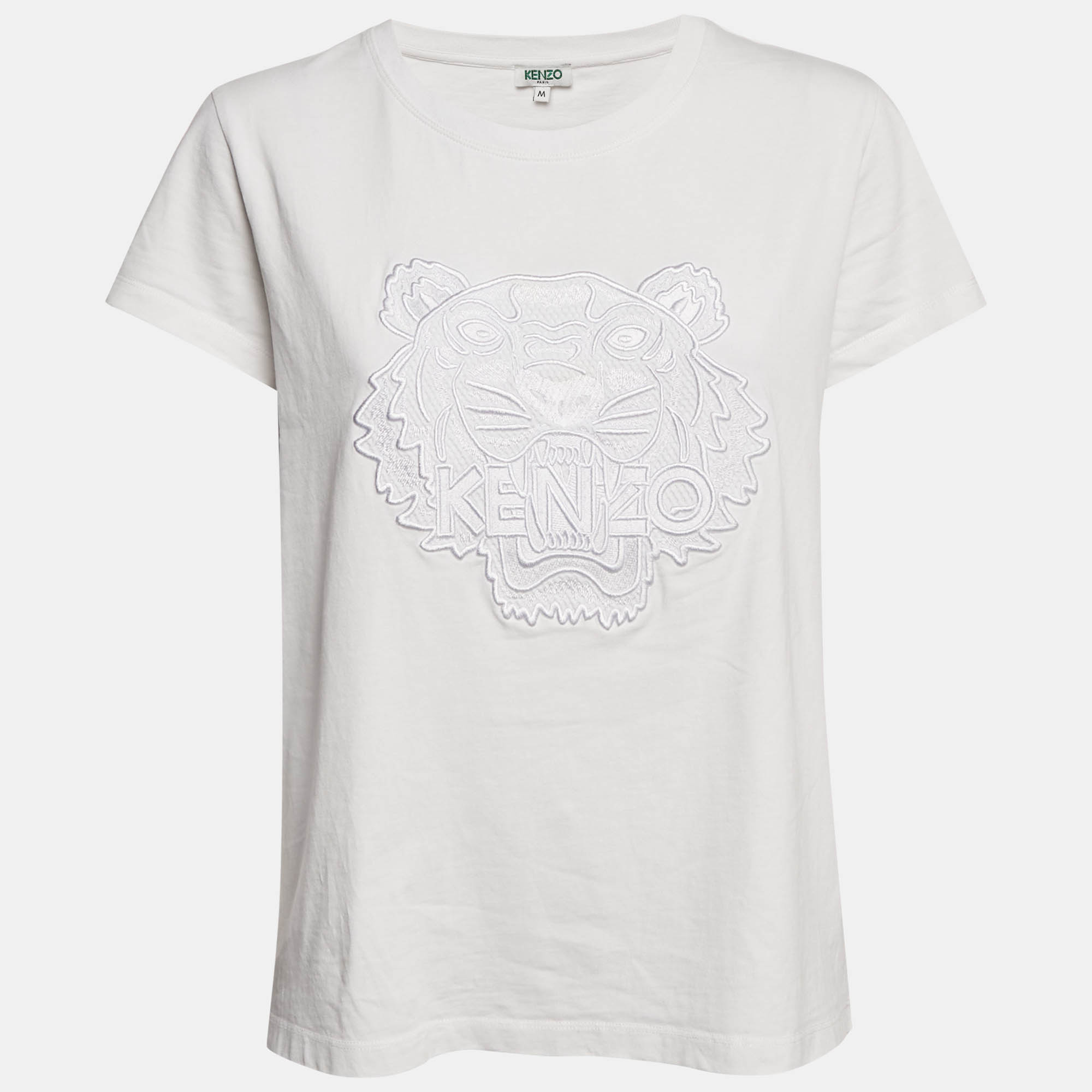 

Kenzo White Logo Embroidered Cotton Half Sleeve T-Shirt M