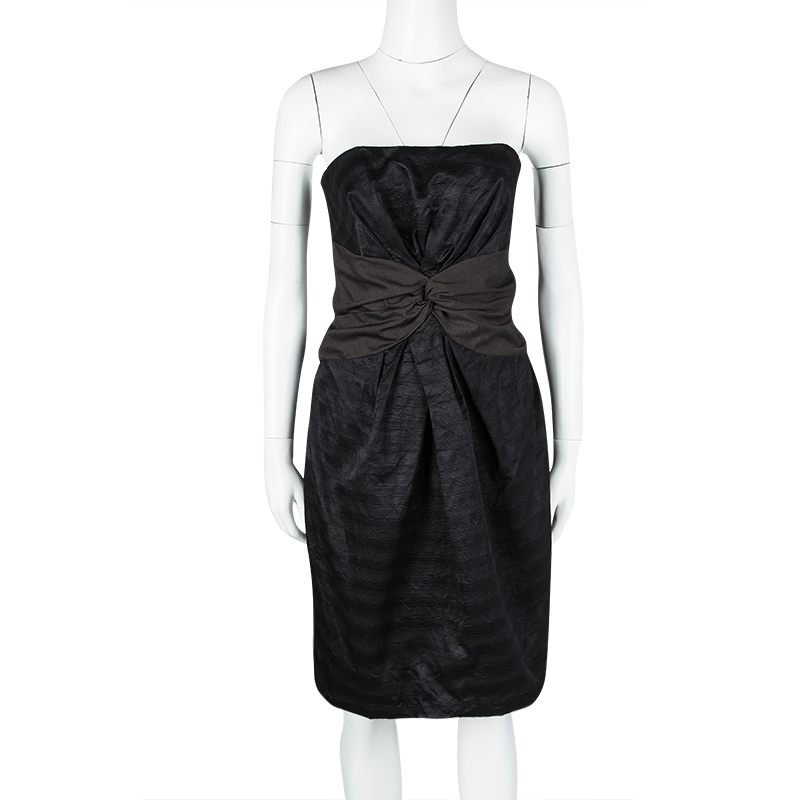 

Kenzo Black Cotton Silk Blend Twist Front Detail Strapless Dress
