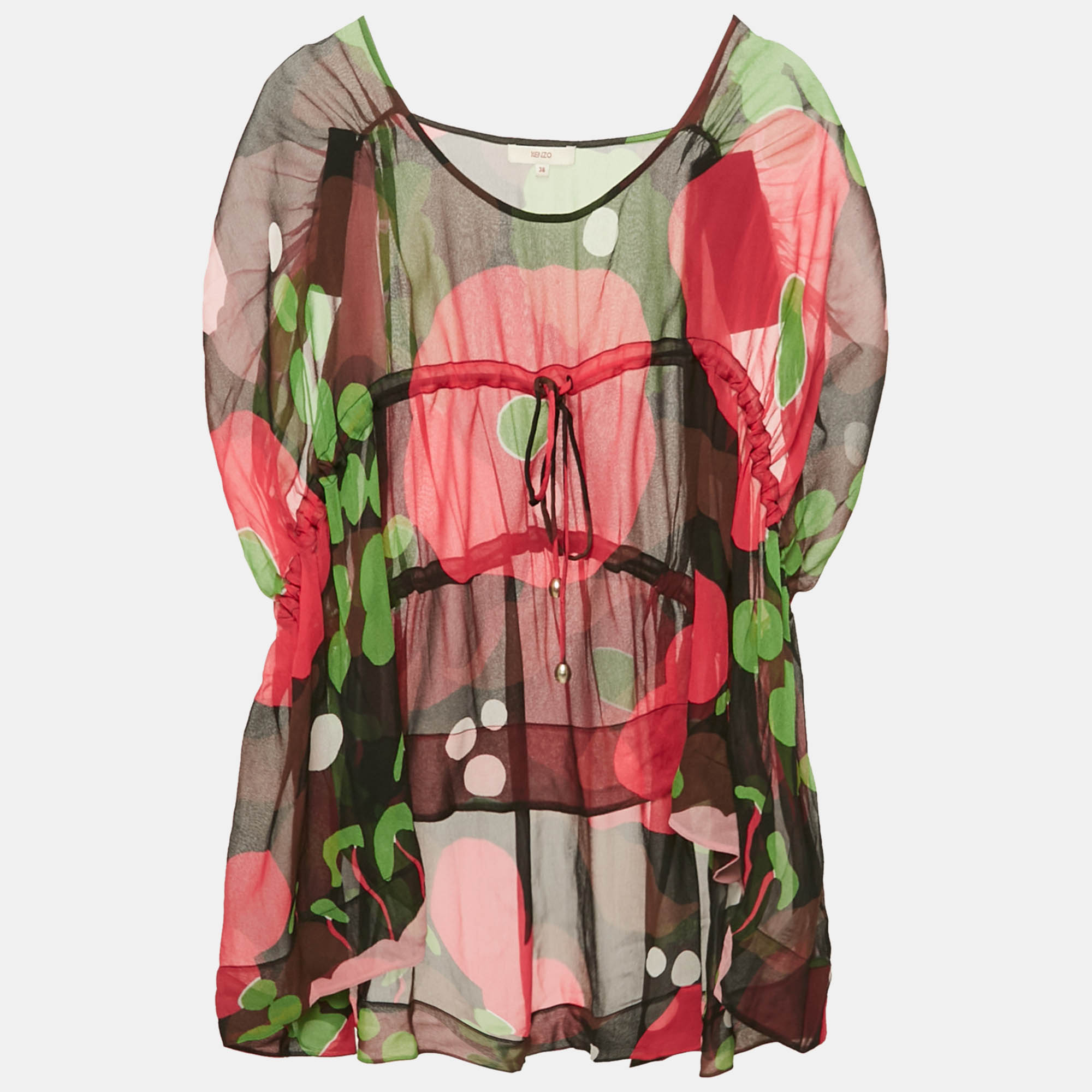 

Kenzo Multicolor Printed Silk Cinched Waist Top M