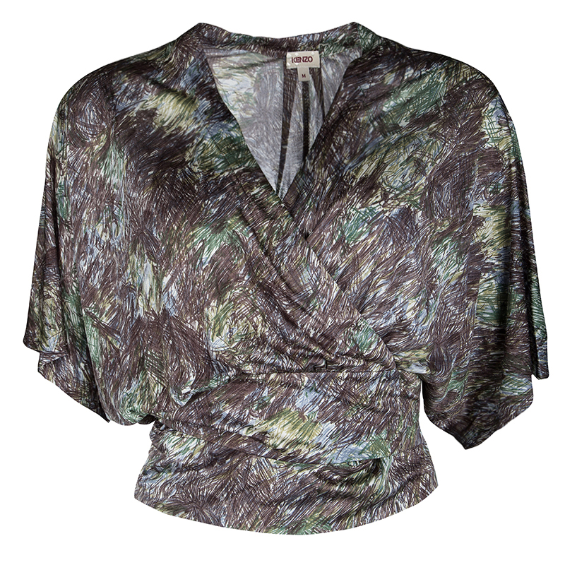 Kenzo Multicolor Scribble Printed Silk Jersey Wrap Shrug M