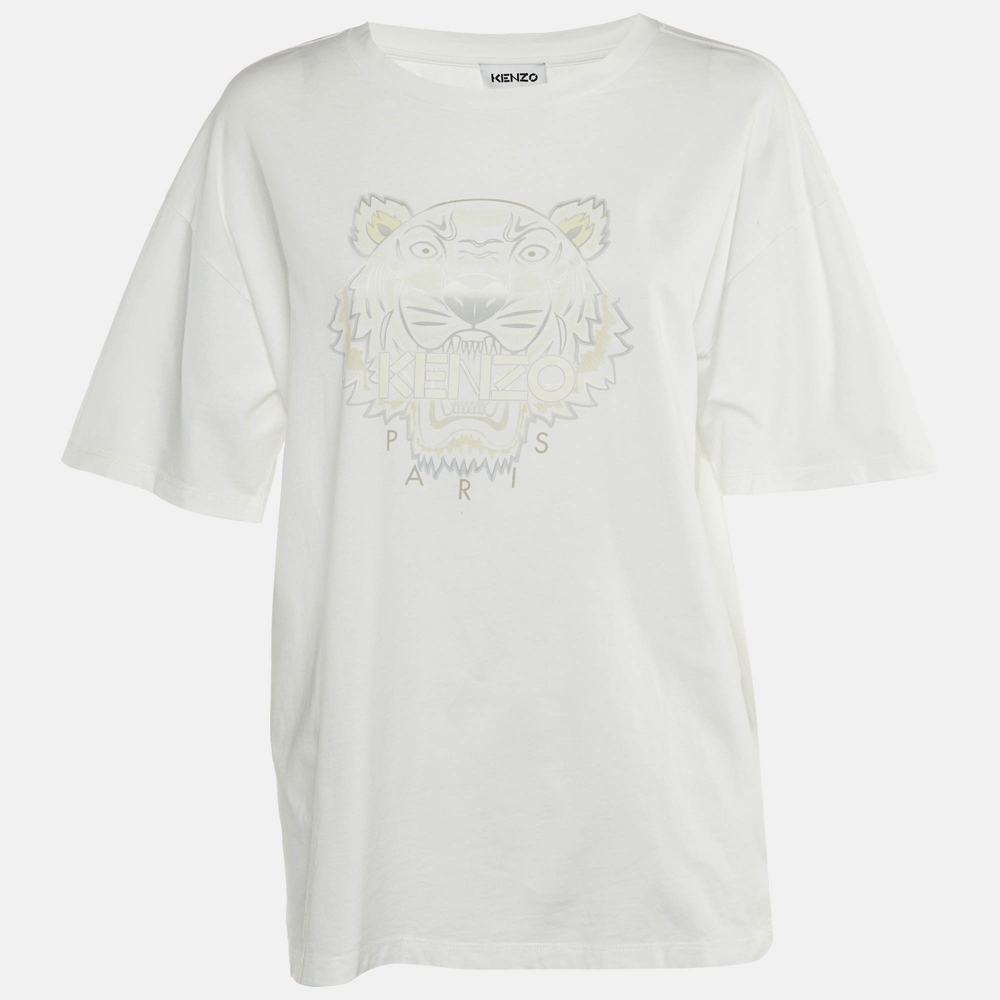 

Kenzo White Tiger Print Cotton Crew Neck T-Shirt L