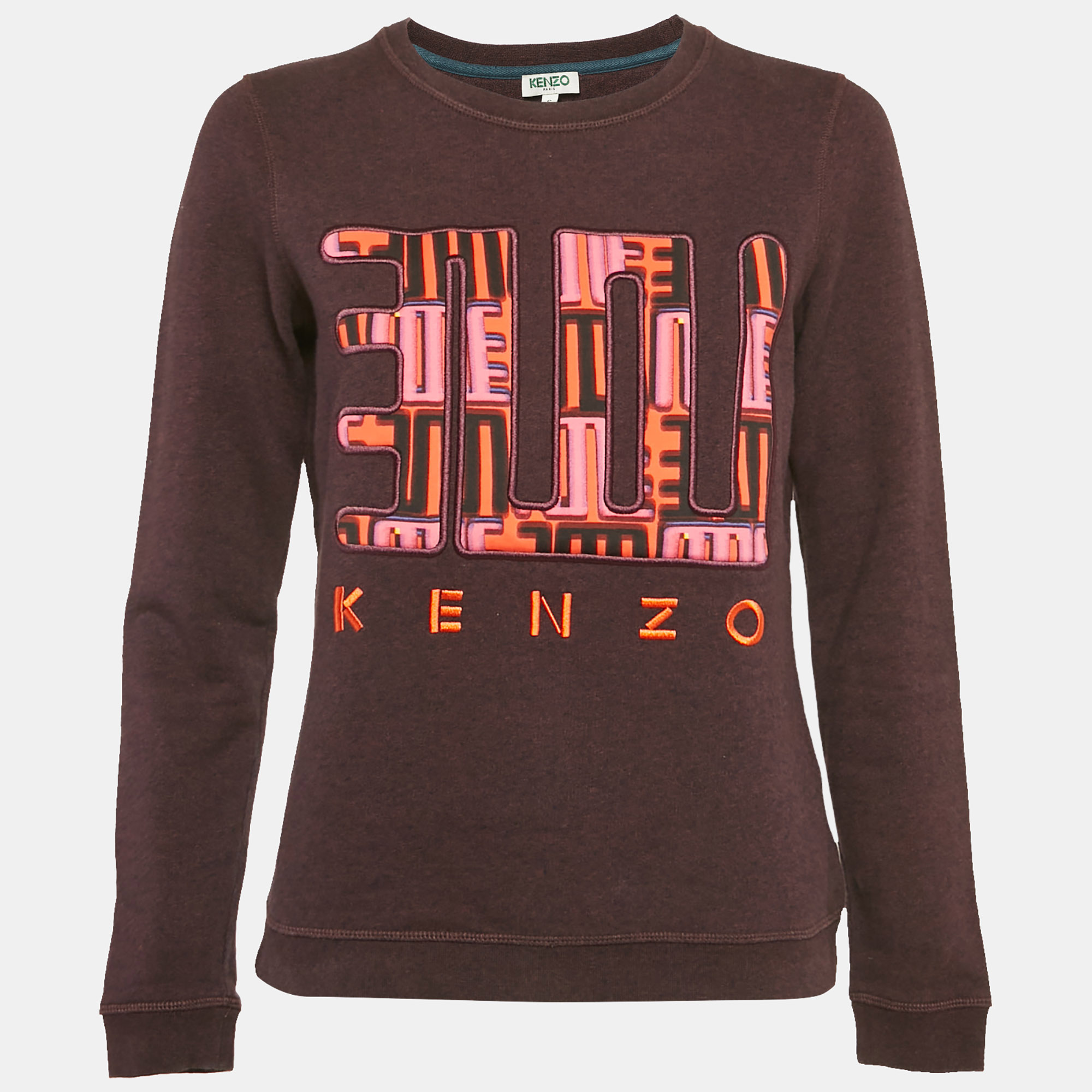 Pre-owned Kenzo Burgundy Love Embroidered Cotton Knit Sweatshirt S