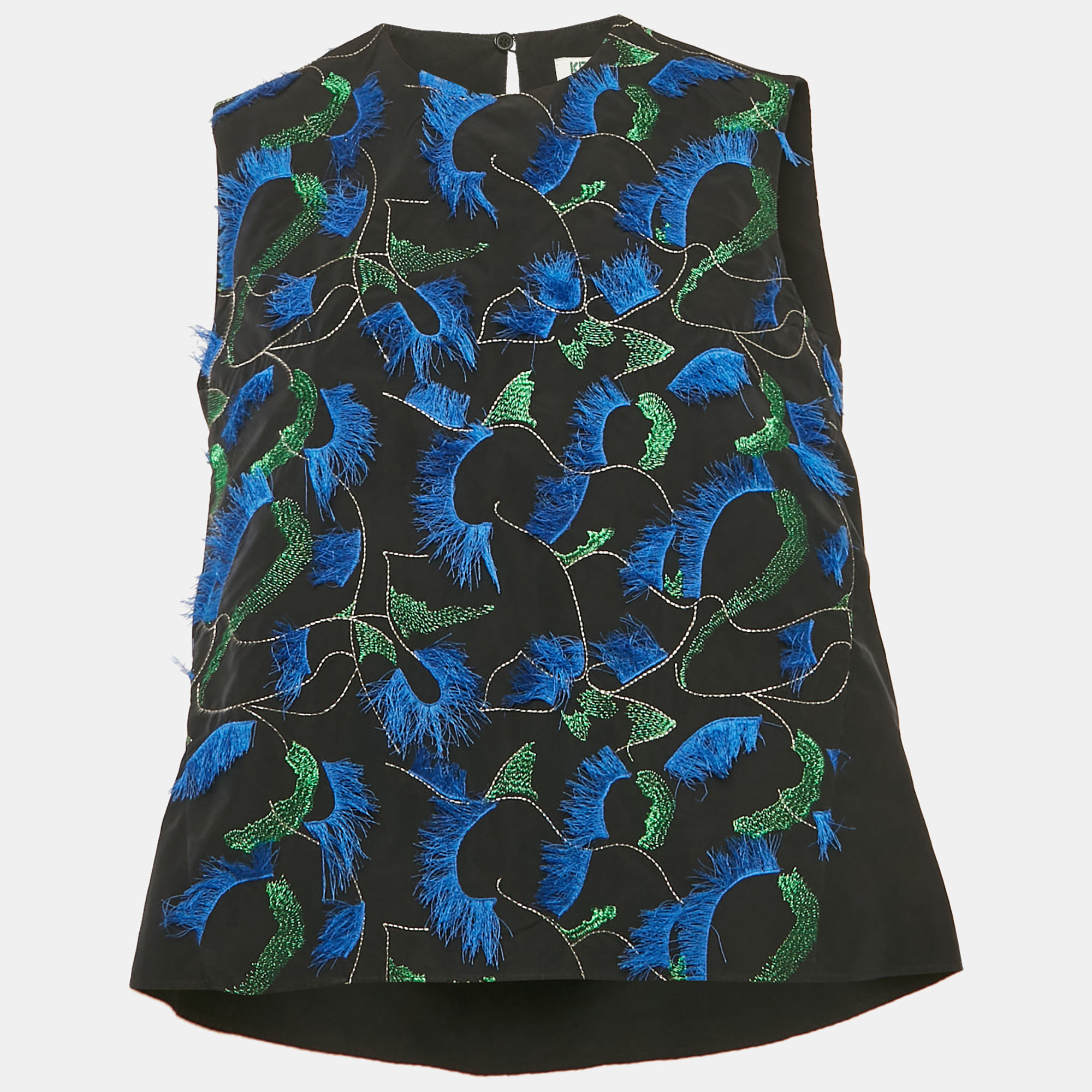 

Kenzo Black Embroidered Crepe Sleeveless Top M