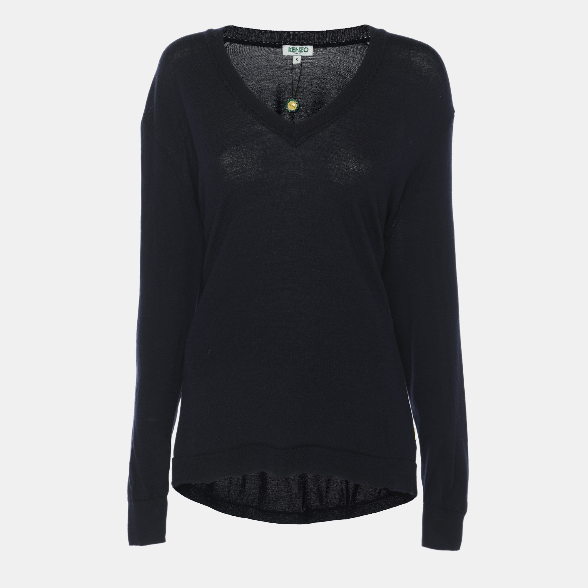 

Kenzo Navy Blue Wool Knit V Neck Pullover Sweater S