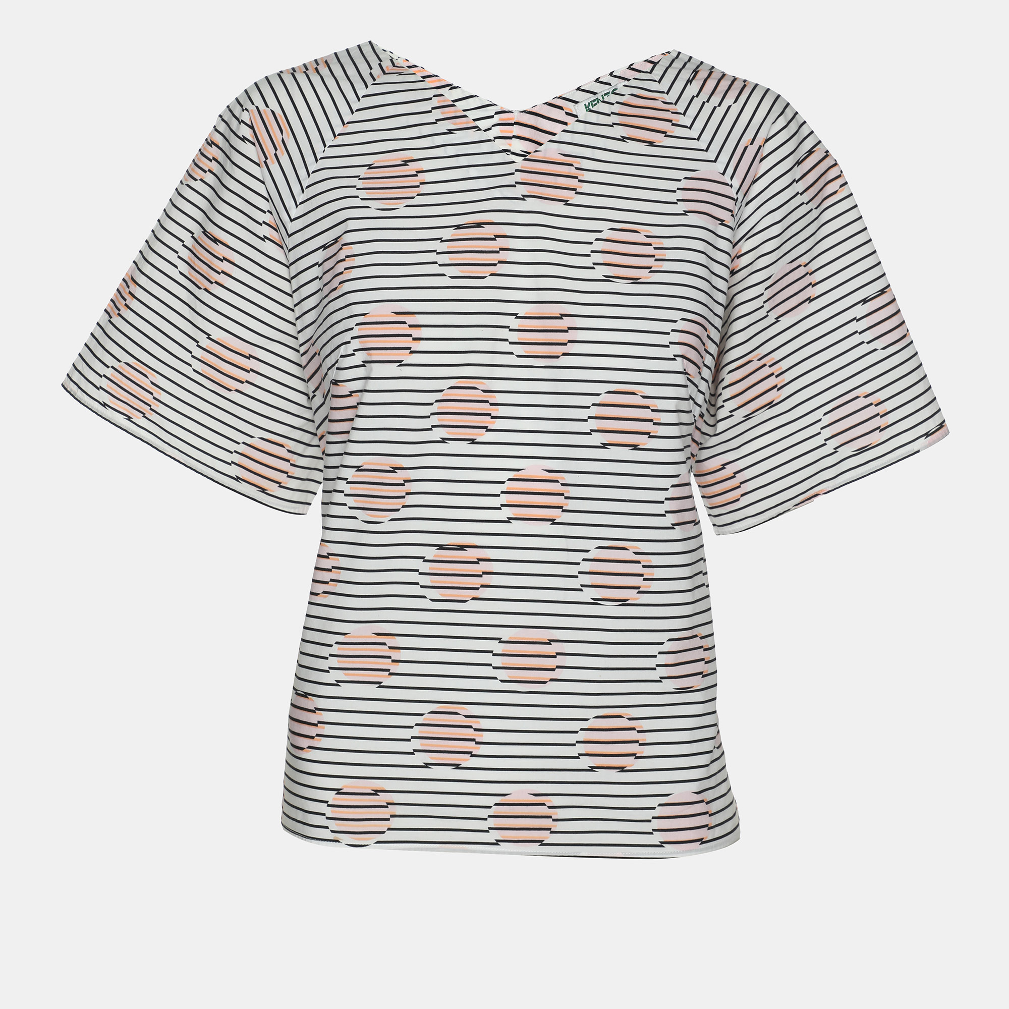 

Kenzo White Striped Printed Cotton Tunic Blouse L