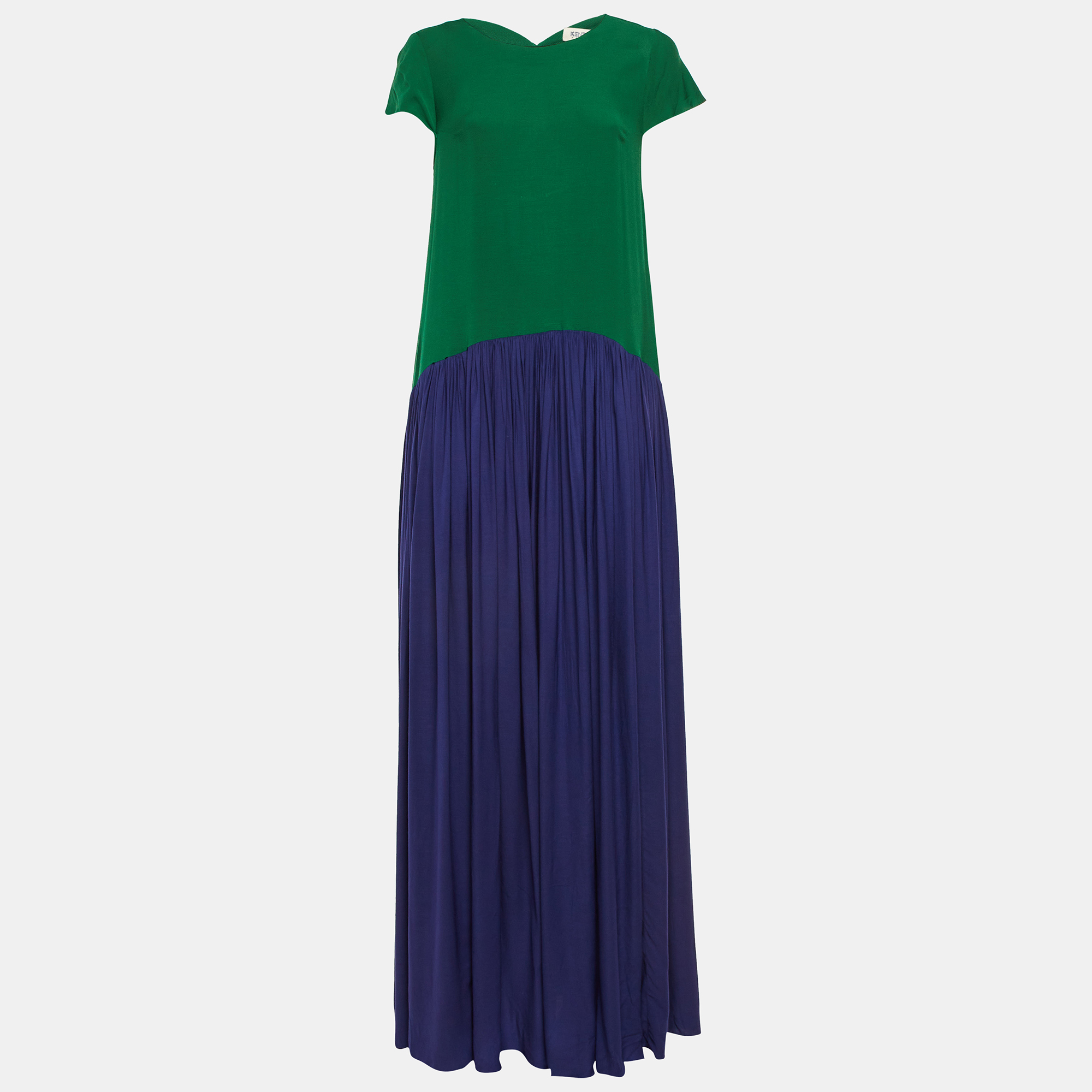 Kenzo Green/Blue Colorblock Crepe Maxi Dress S