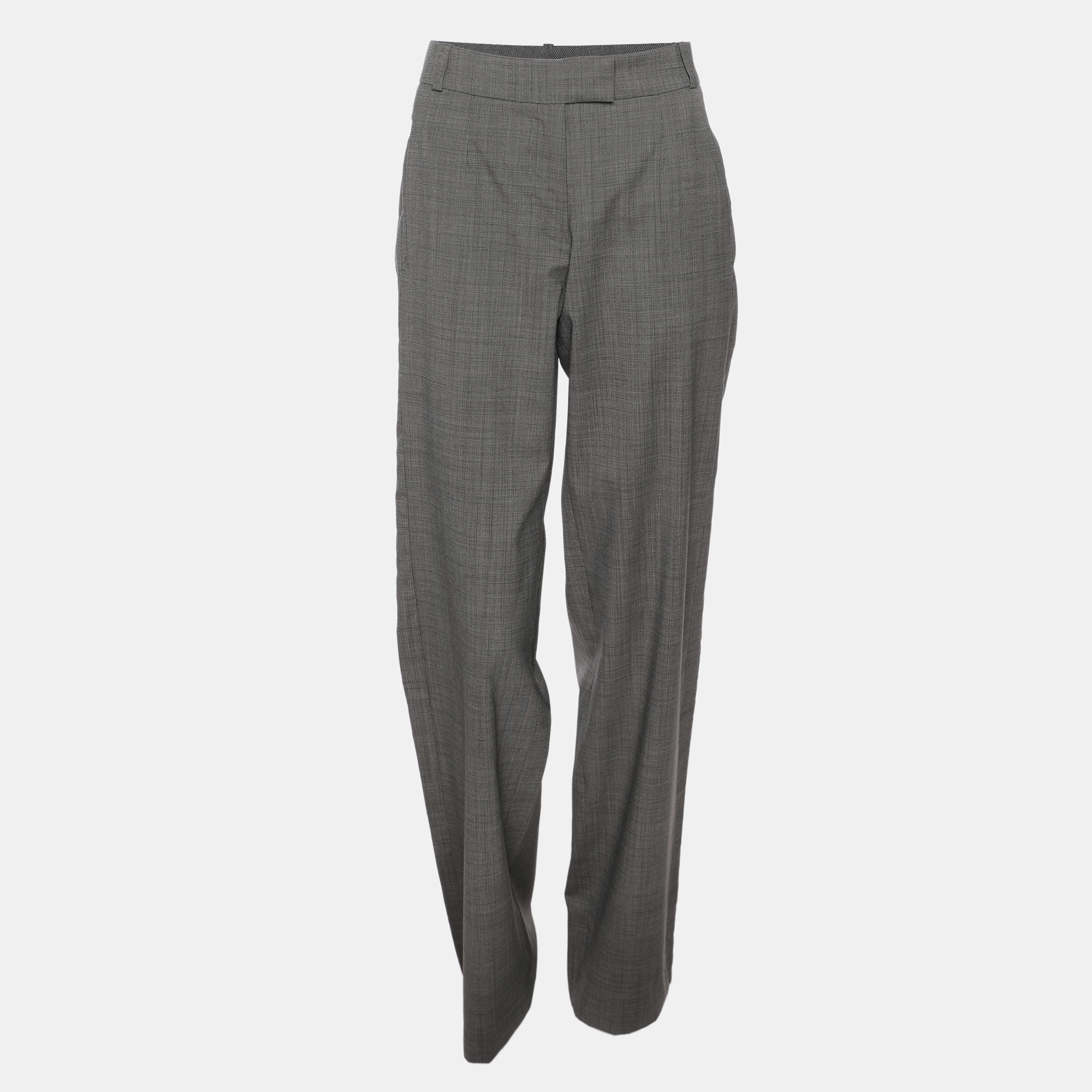 Pre-owned Kenzo Grey Wool Blend Wide Leg Trousers S In Gray