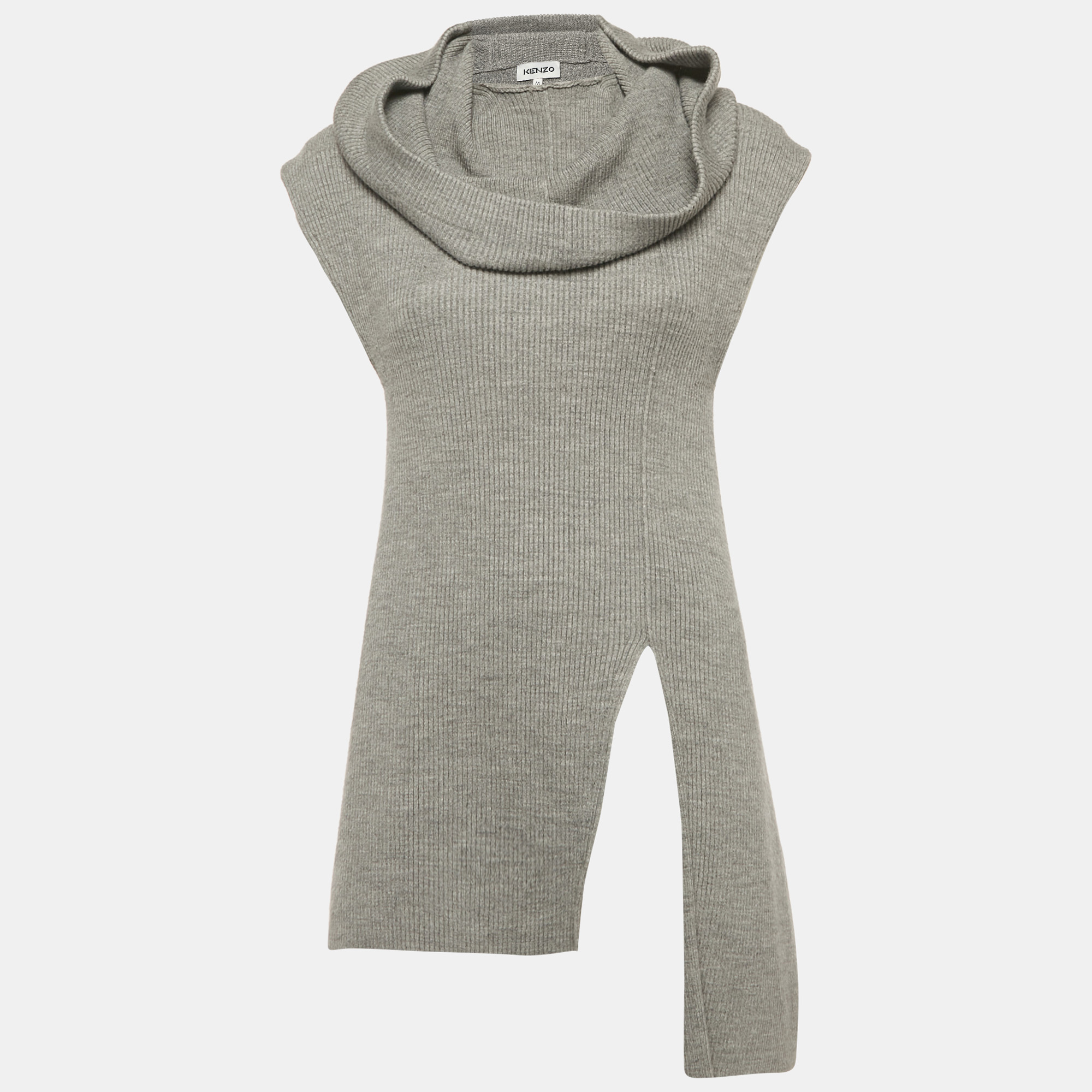 

Kenzo Grey Rib Knit Sleeveless Hooded Top
