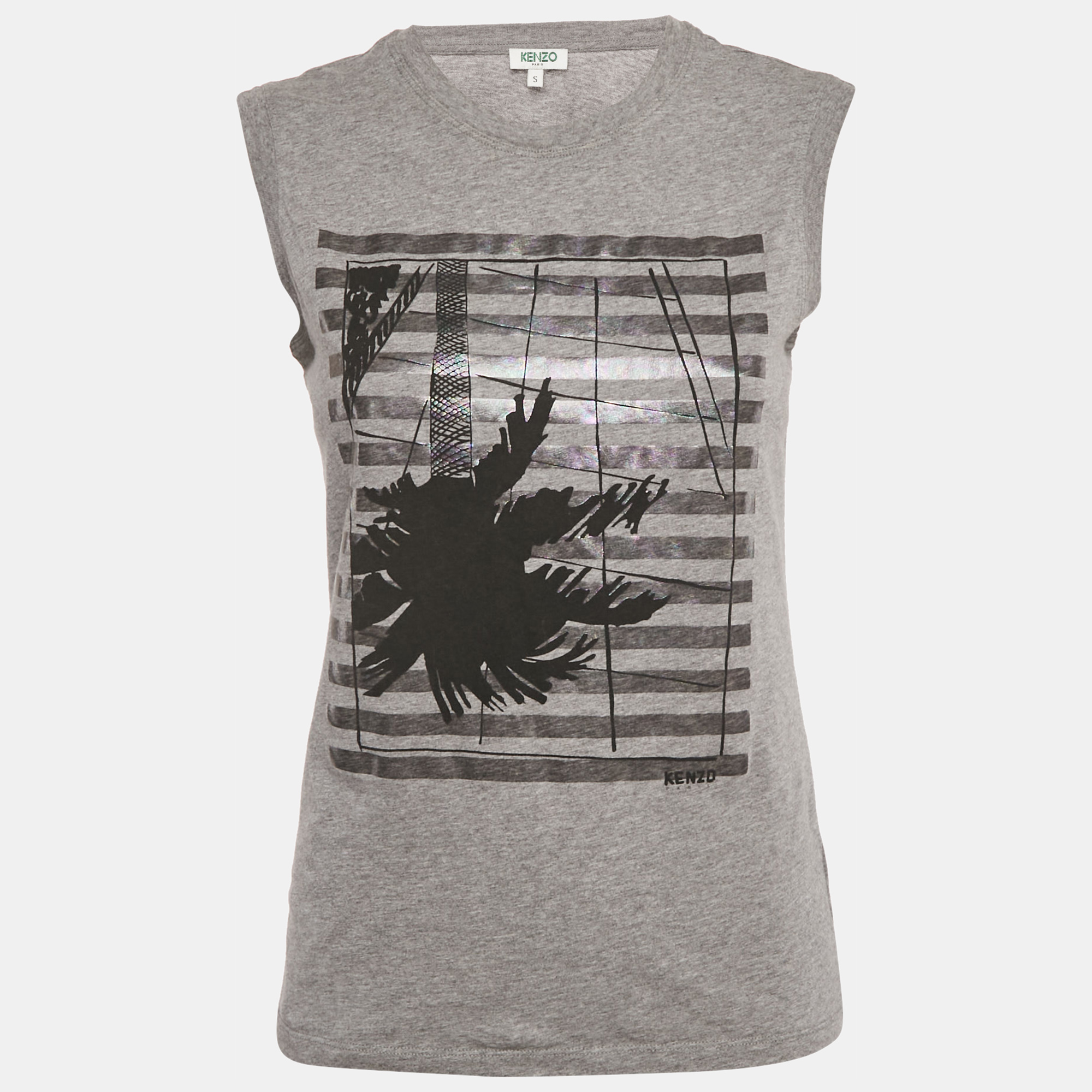 

Kenzo Grey Printed Cotton Knit Sleeveless Top S