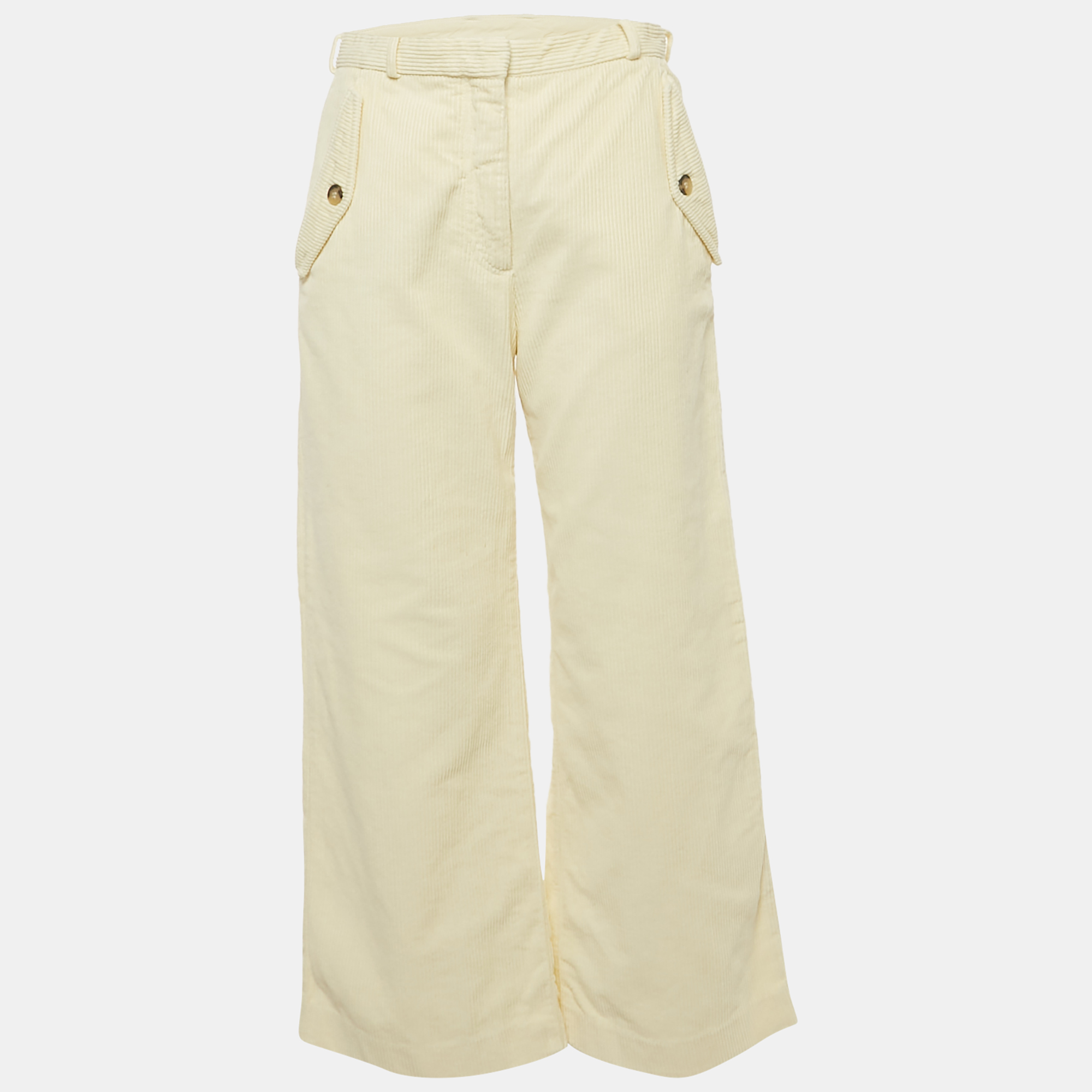 Pre-owned Kenzo Cream Corduroy Straight Leg Jeans M Waist 28" In White