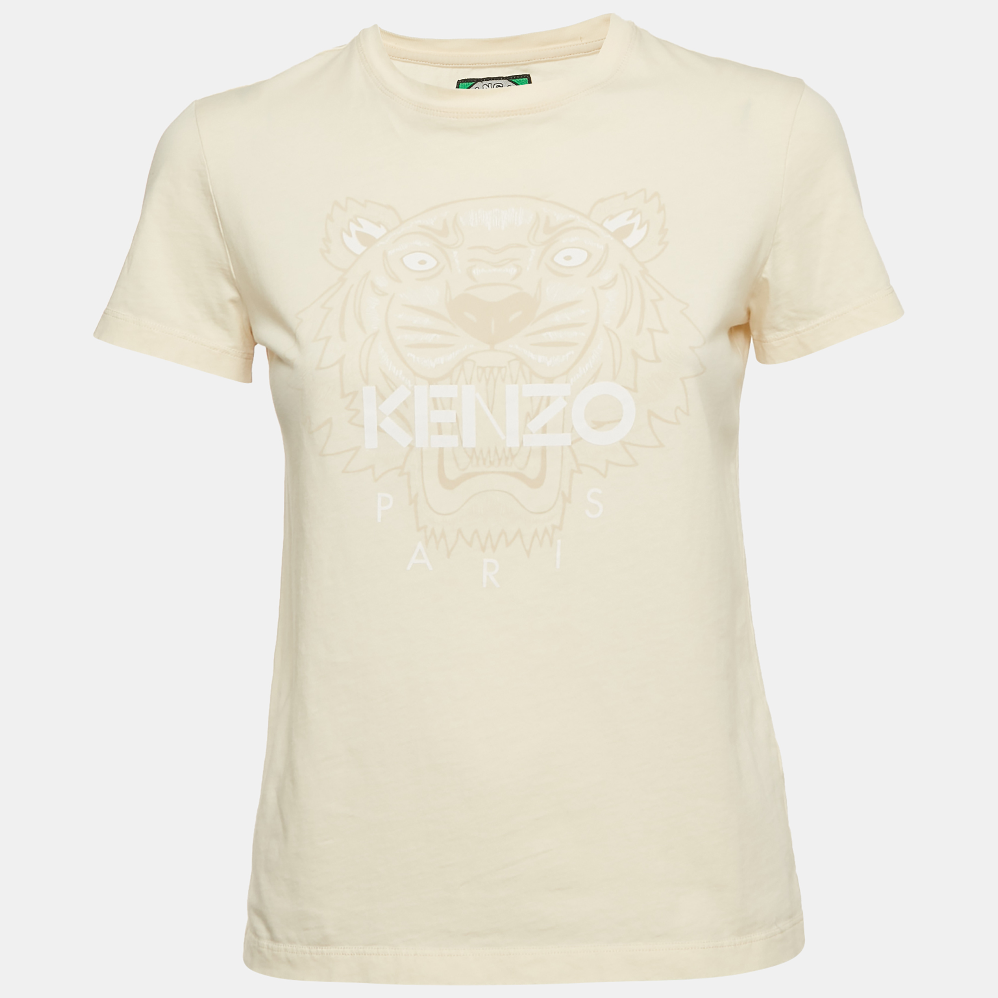 

Kenzo Cream Flock Tiger Print Cotton Crewneck T-shirt S
