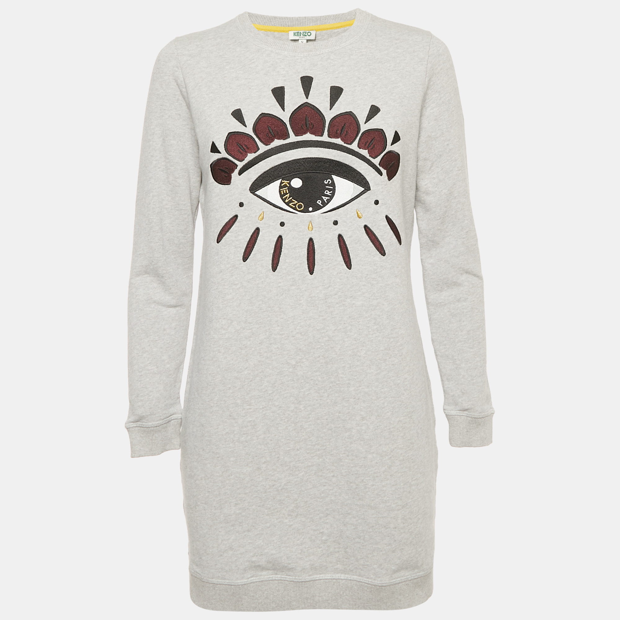 Pre-owned Kenzo Grey Evil Eye Embroidered Cotton Knit Long Sweatshirt S In Gray