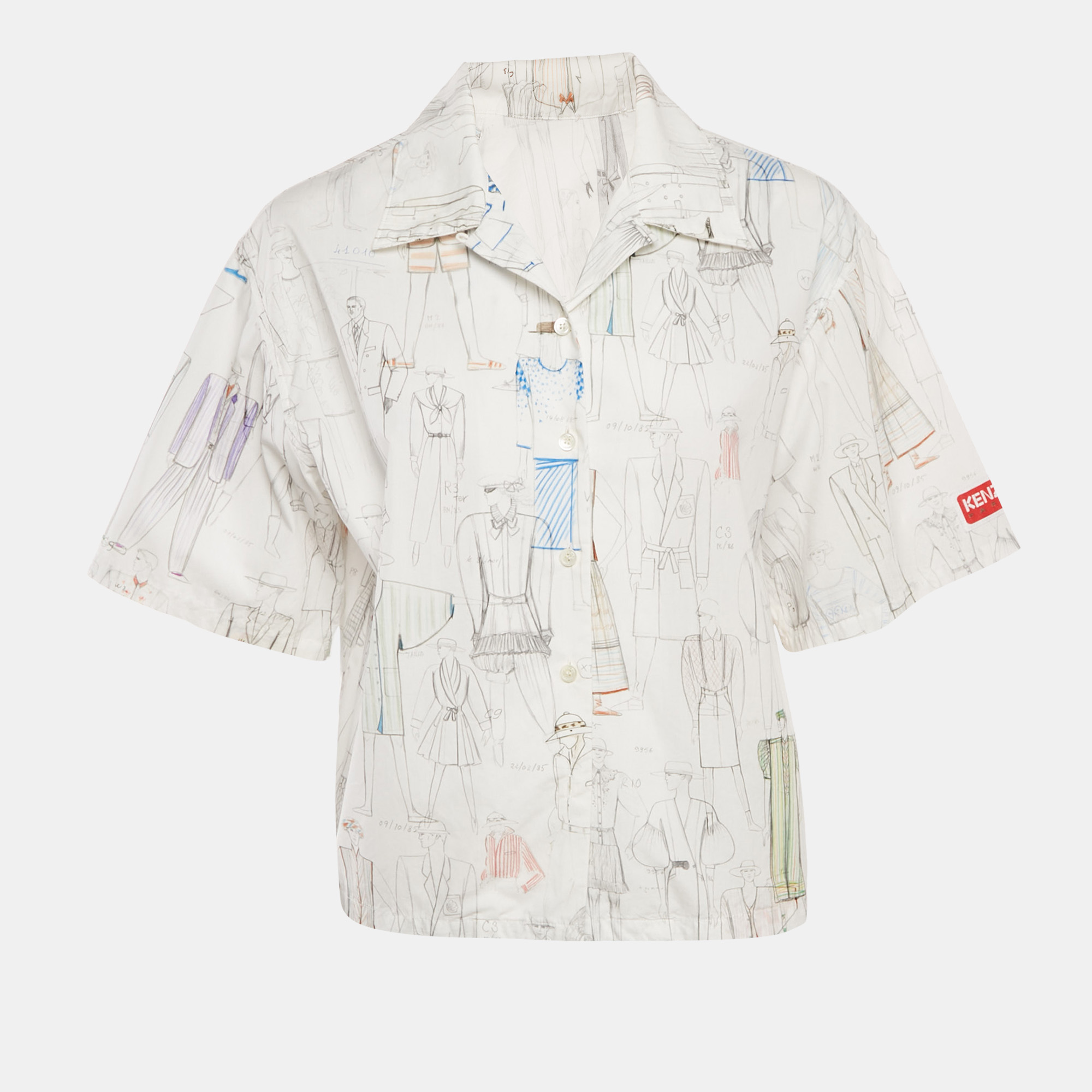 

Kenzo White Sketch Print Cotton Boxy Shirt M