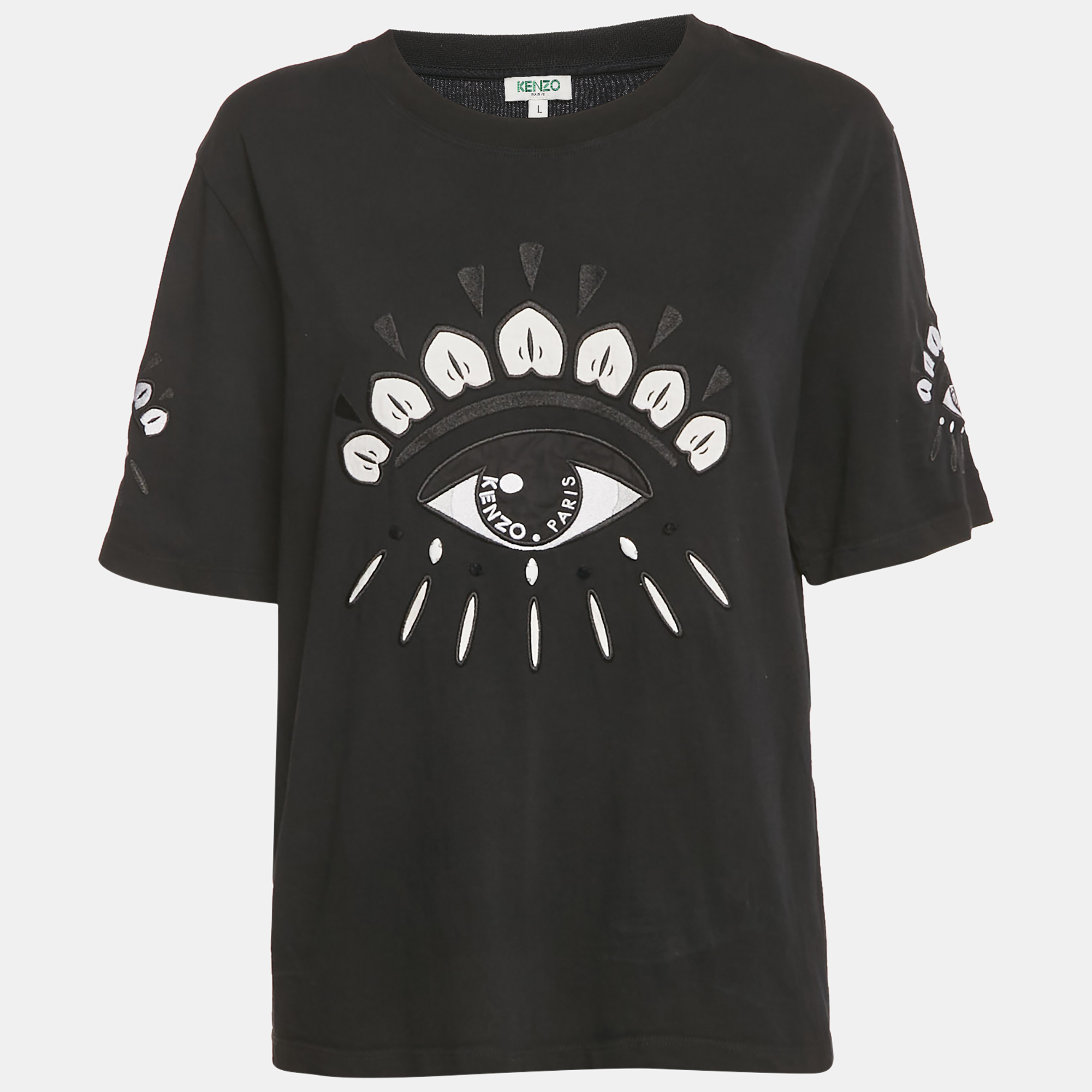 Kenzo Black Eye Embroidered Cotton Crewneck T-shirt L