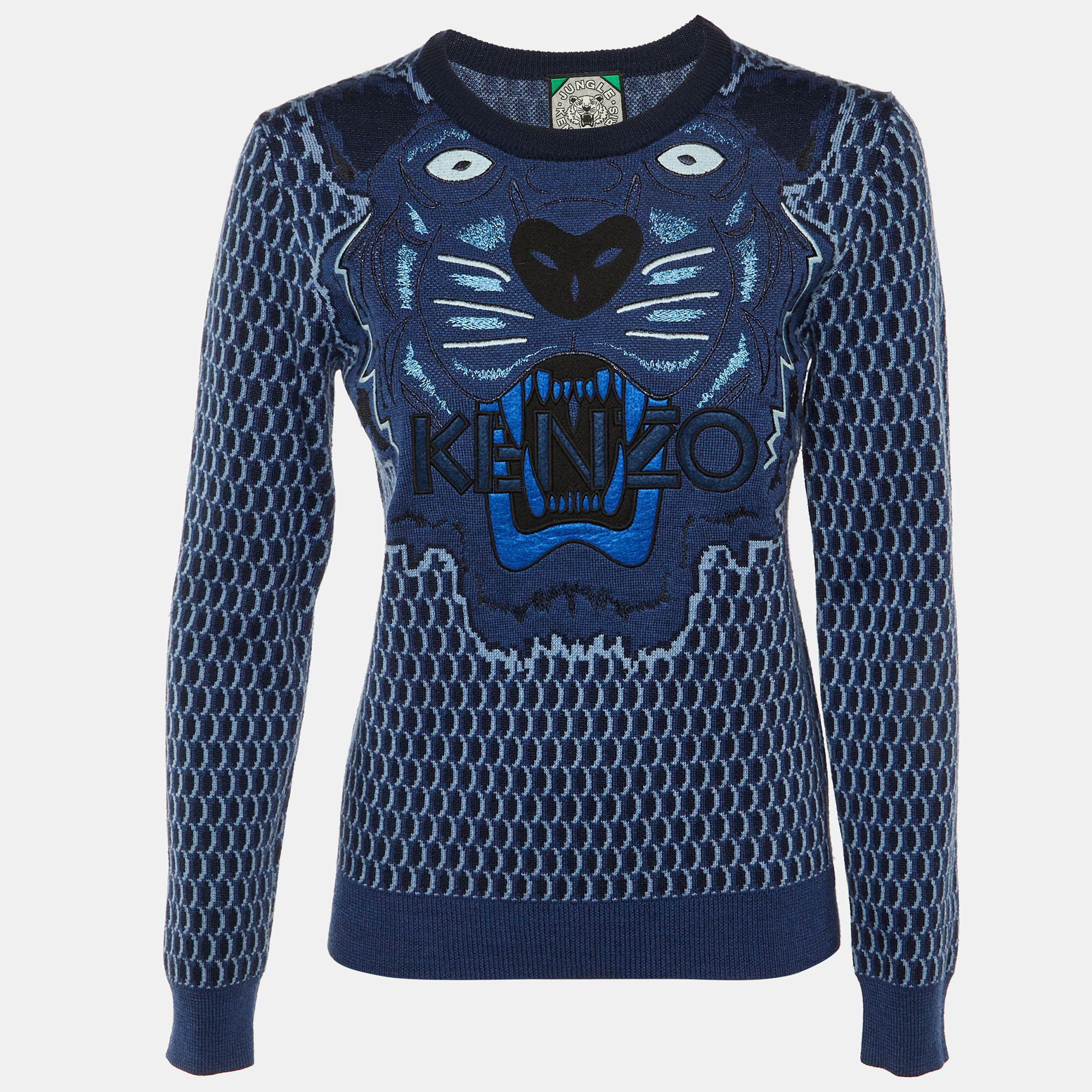 

Kenzo Blue Tiger Embroidered Wool Crew Neck Sweater M