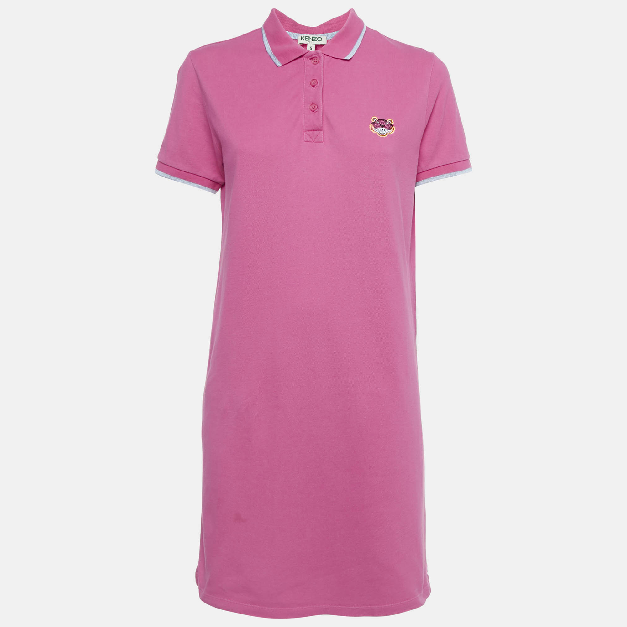 Kenzo Pink Logo Embroidered Cotton Polo T-Shirt S