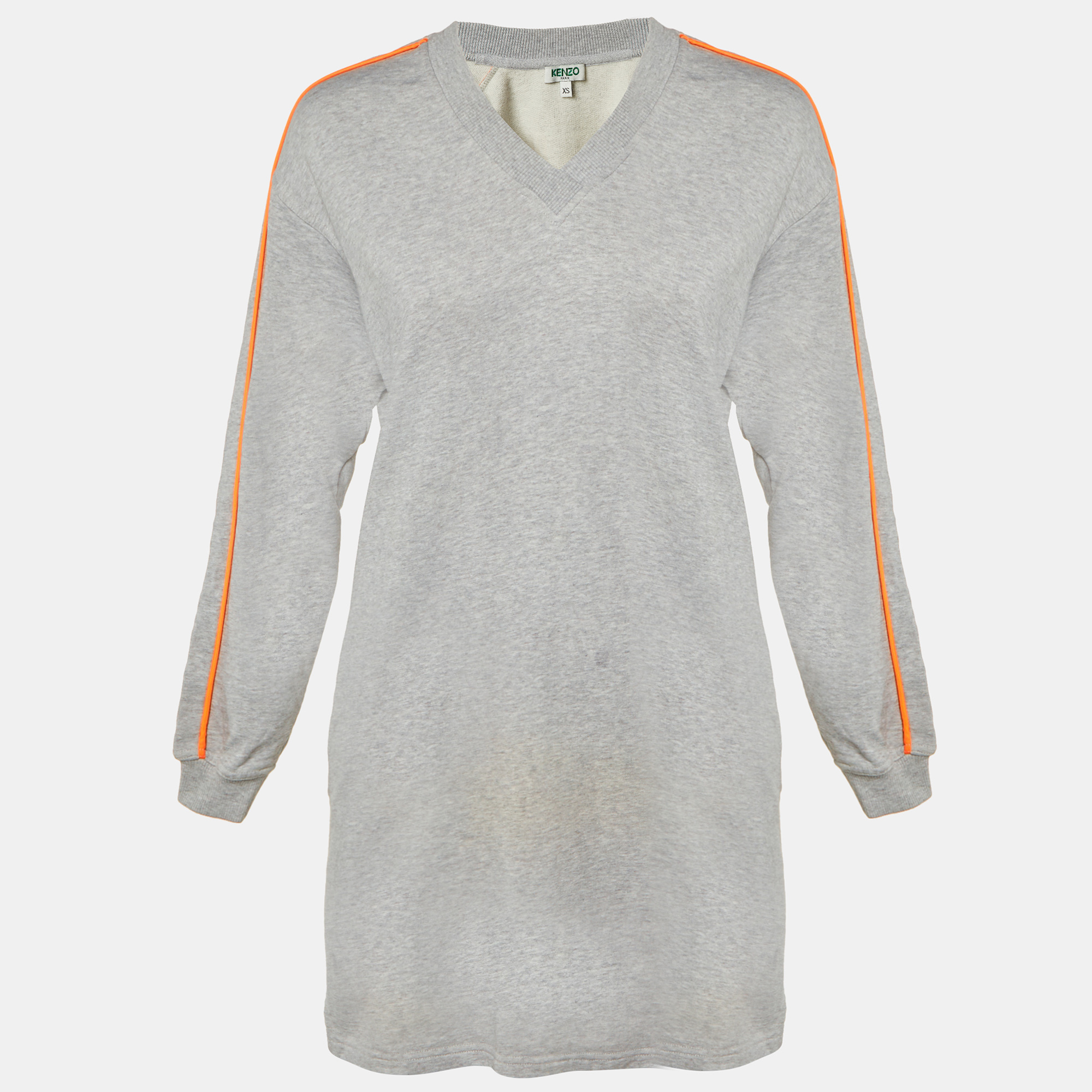 

Kenzo Grey Cotton Jersey V-Neck Sweatshirt Dress XS