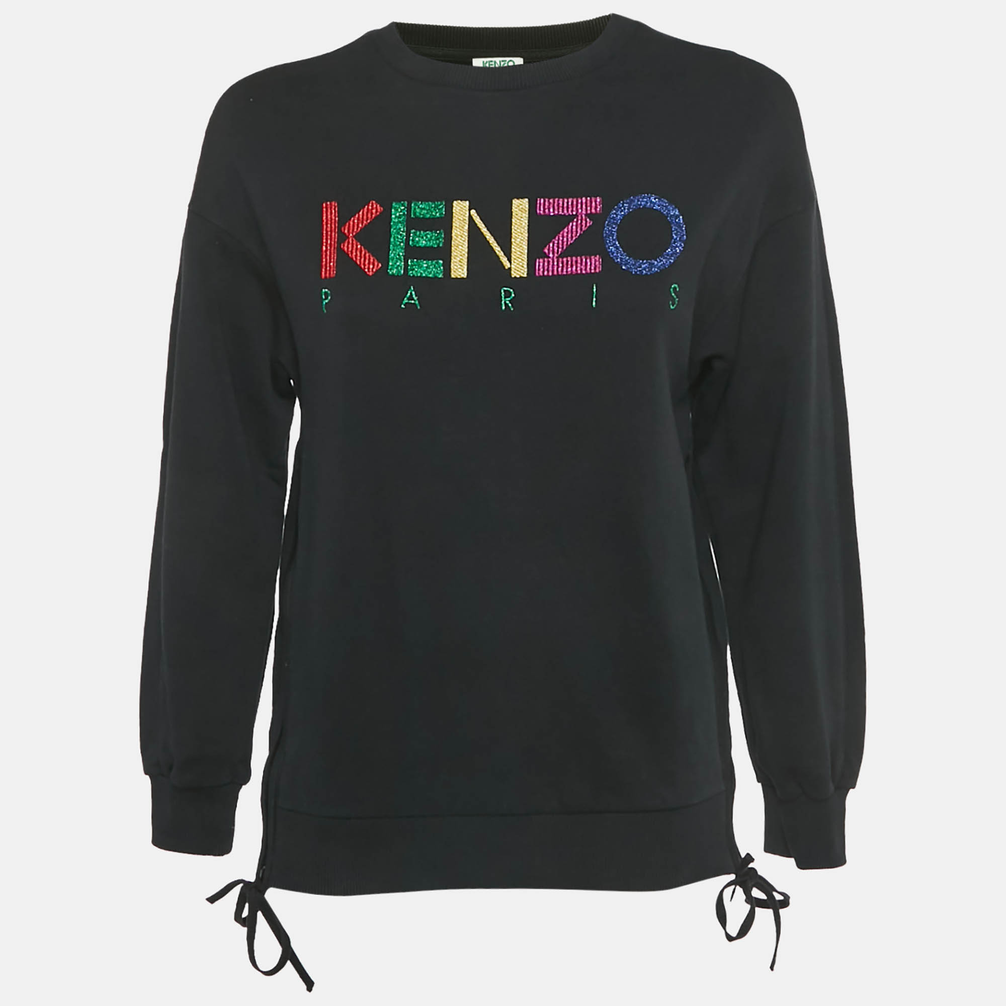 Pre-owned Kenzo Black Logo Lurex Embroidery Cotton Zip Detail Sweatshirt S