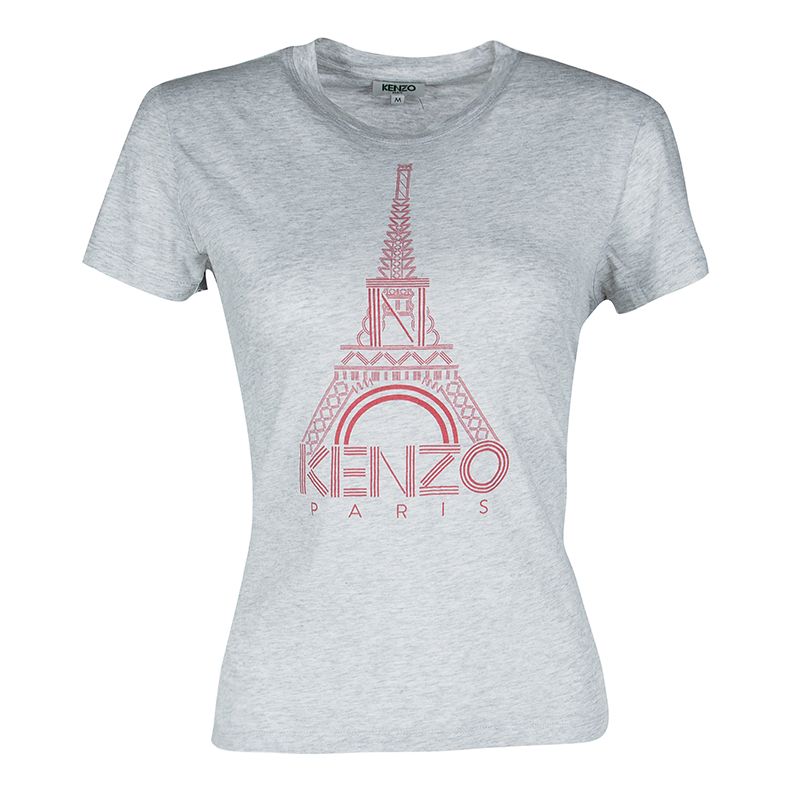 Grey Eiffel Tower Print T-Shirt M TLC