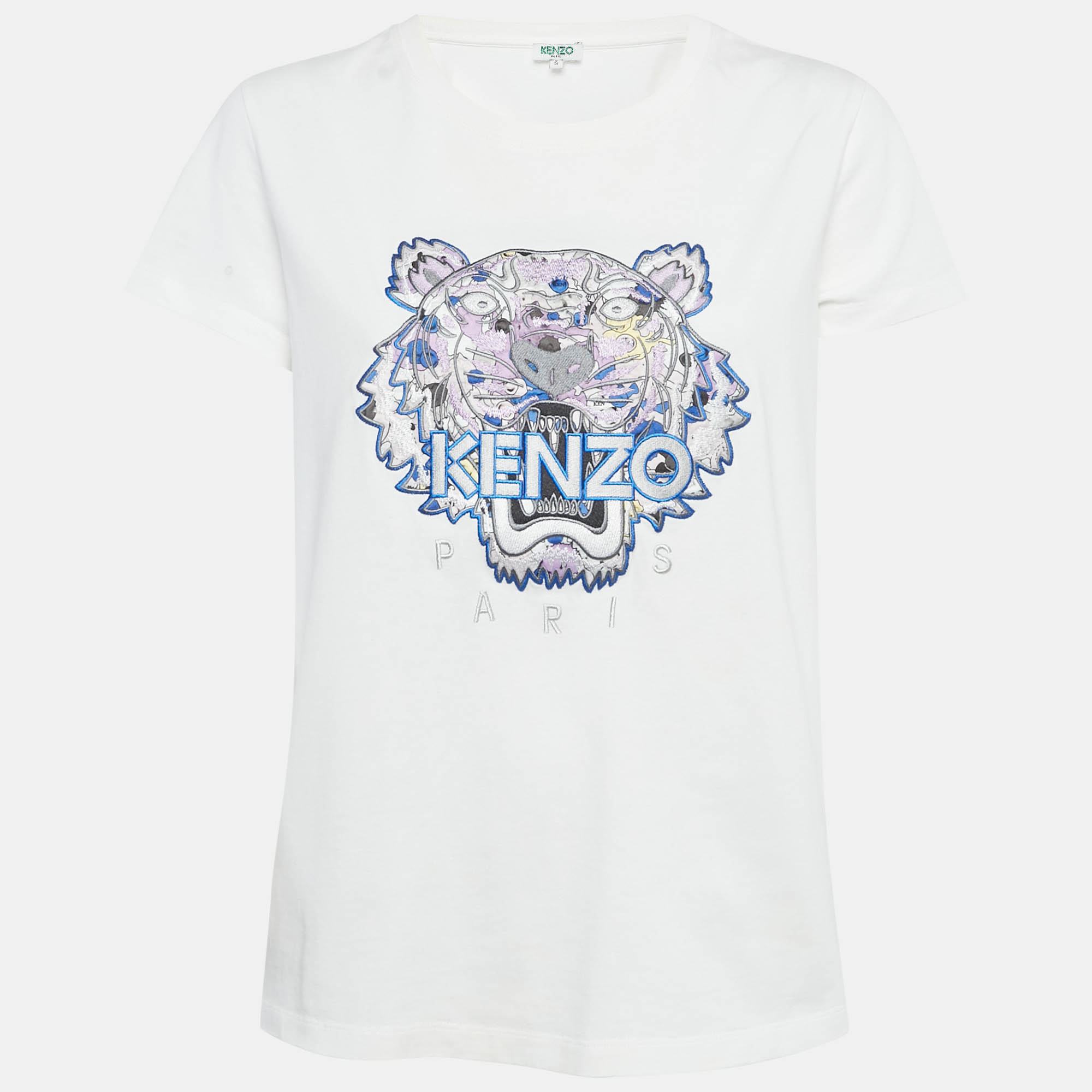 Pre-owned Kenzo White Tiger Embroidered Cotton T-shirt S