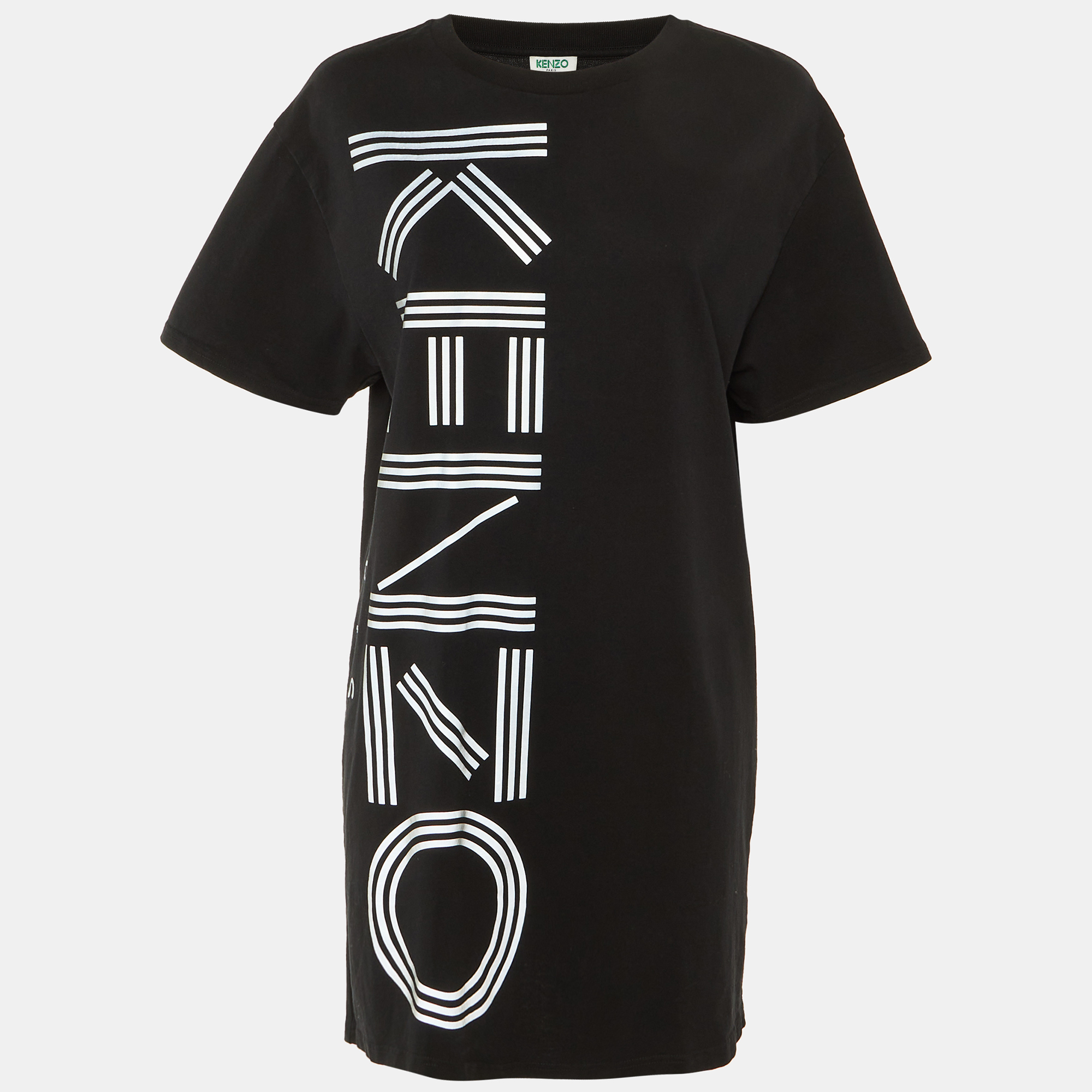 

Kenzo Black Print Logo Cotton T-Shirt Dress S