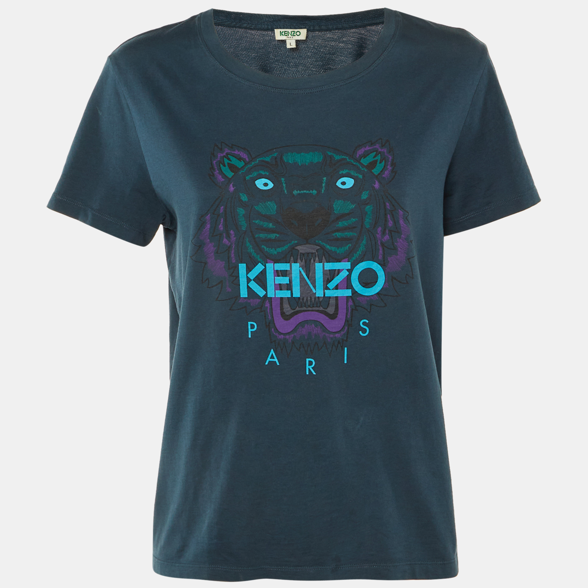 

Kenzo Teal Tiger Logo Print Jersey Crew Neck T-Shirt L, Blue